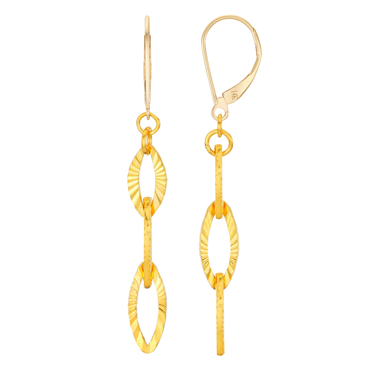 Diamond Cut Oval Dangle Earrings  in 24-kt Yellow Gold