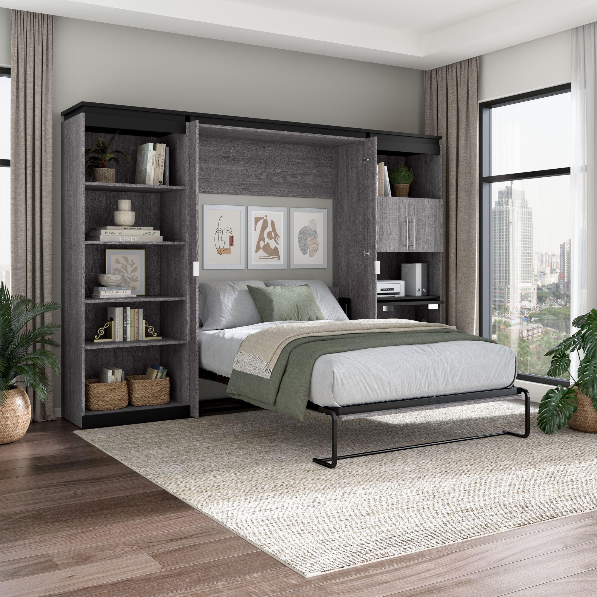 Bestar Orion Double Wall Bed with Storage and Fold-Out Desk