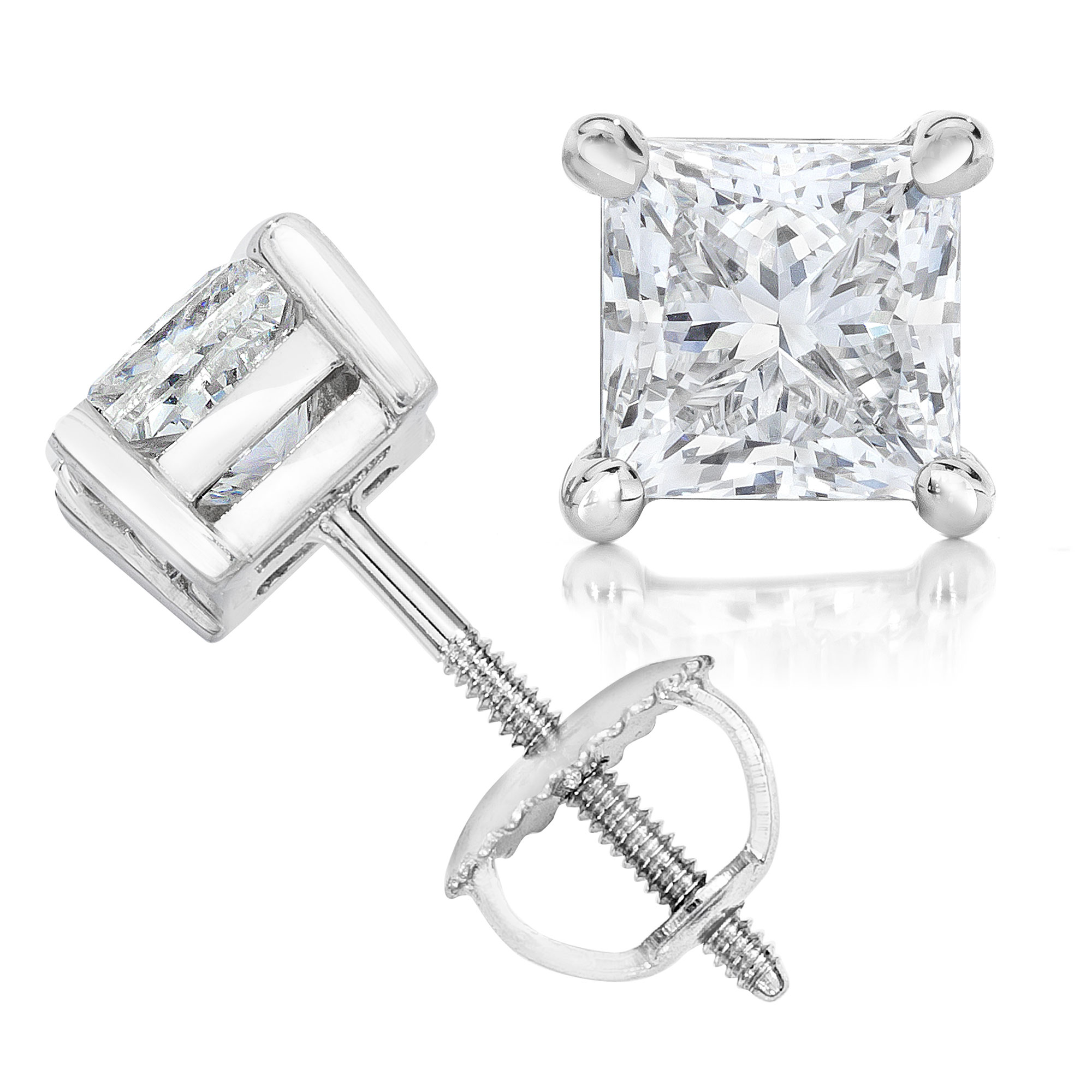 2.02 ctw Princess Cut, VS2 Clarity, G Colour Diamond Stud Earrings 