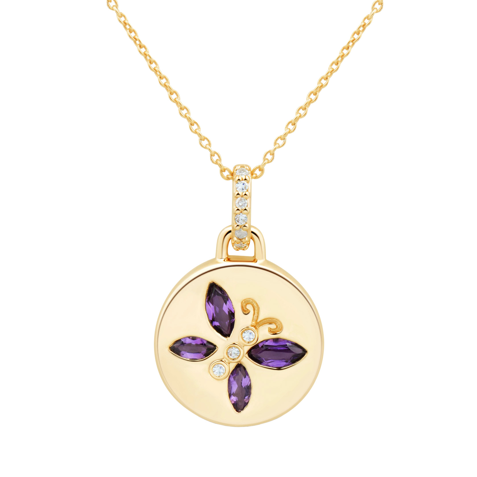 Marquise Cut Amethyst and Diamond Butterfly Pendant (0.03 ctw)