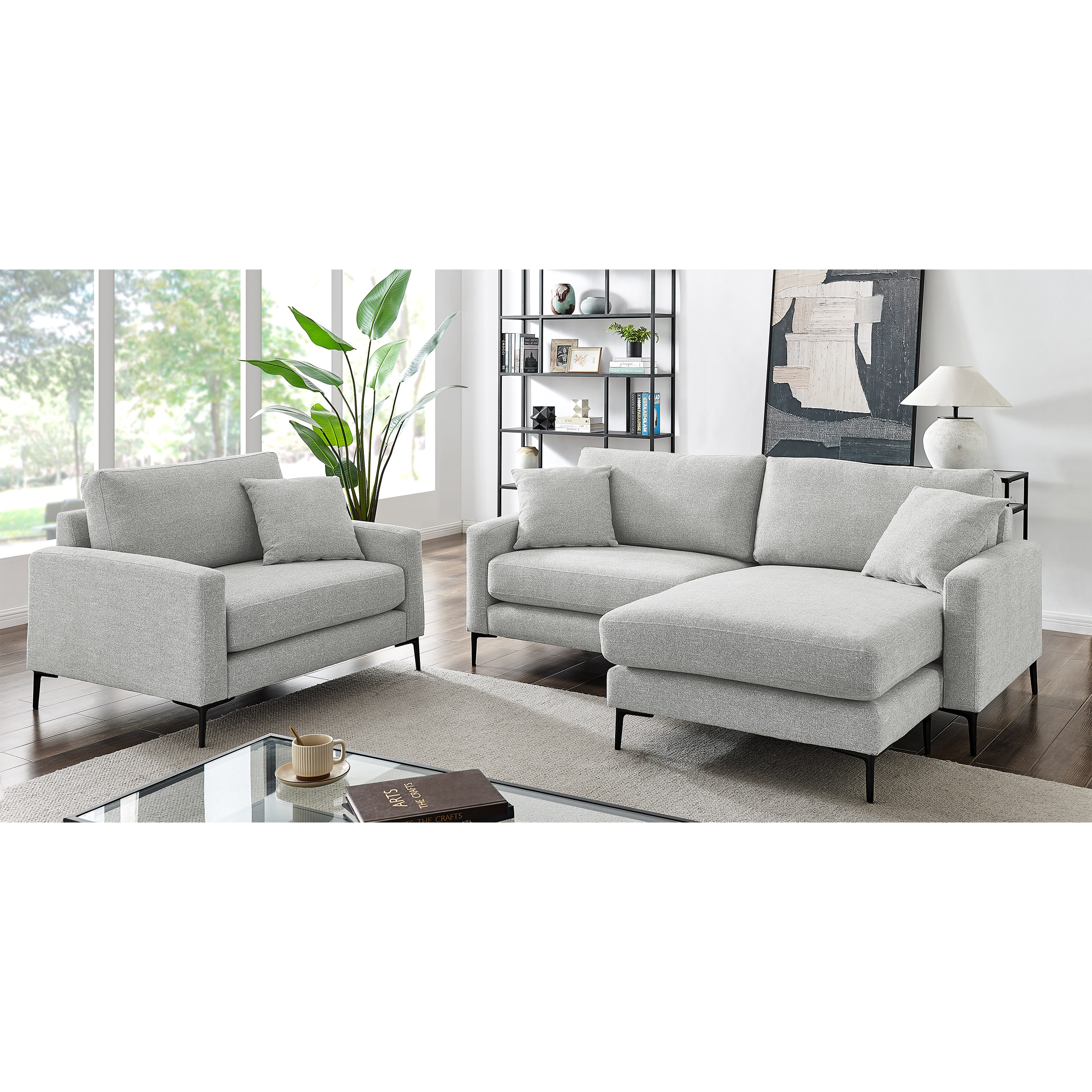 Flip 2-piece Fabric Reversible Chaise and Chair