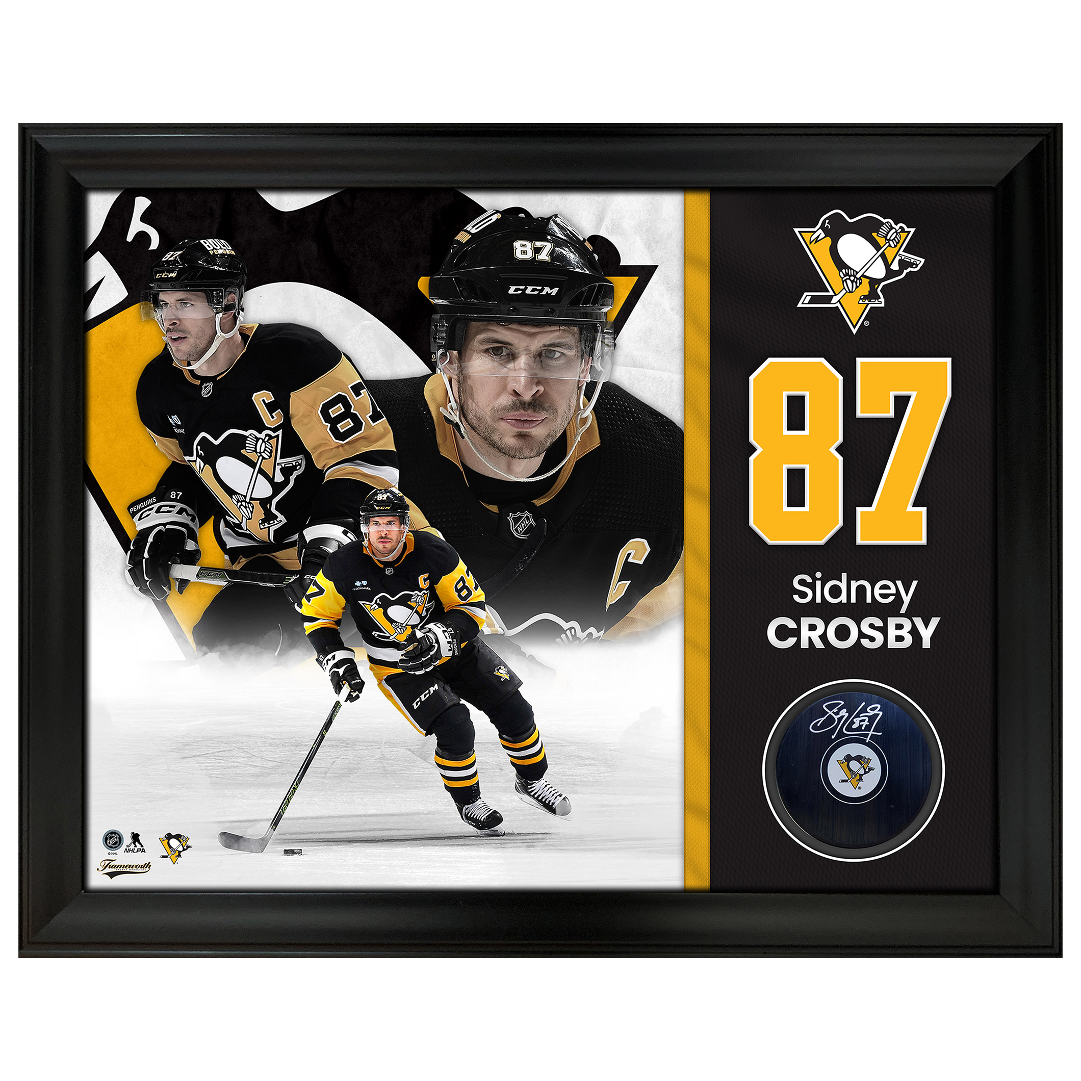 Frameworth Sidney Crosby Signed Puck Framed 17x19.5 in. Pittsburgh Penguins