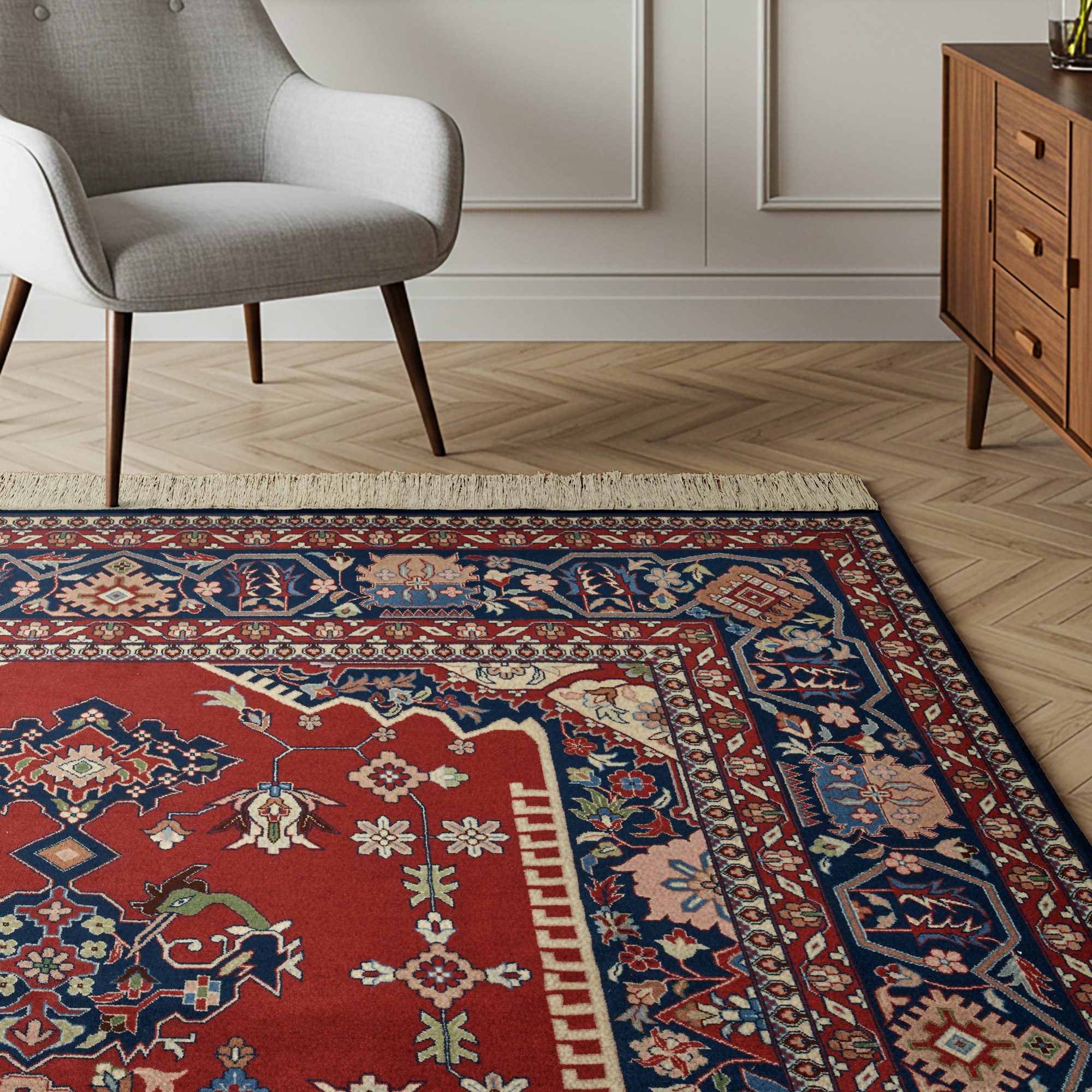 Montacute Hand Knotted Rug Collection, Churchill Medallion Red