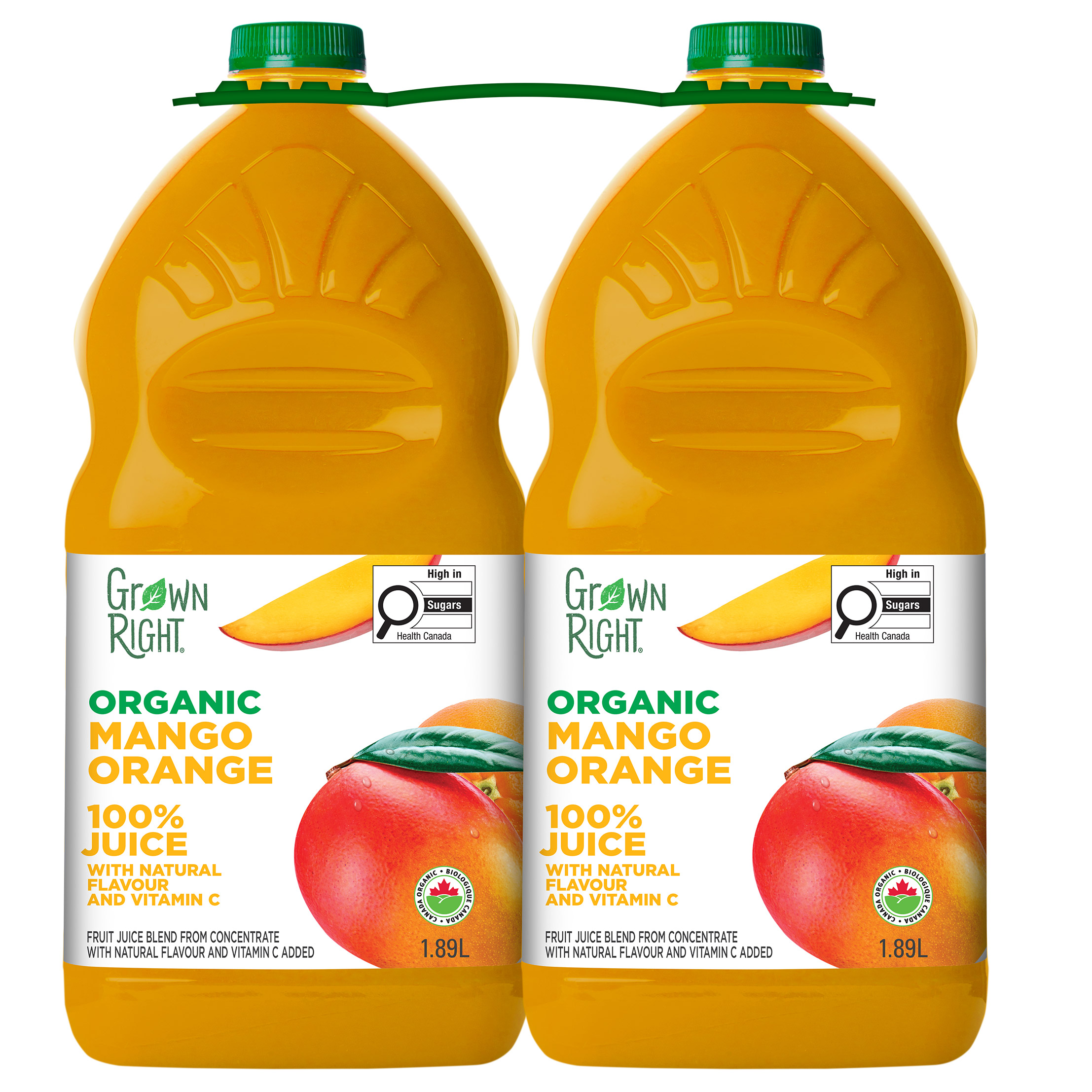 Grown Right Organic Mango Orange Juice, 2 x 1.89 L