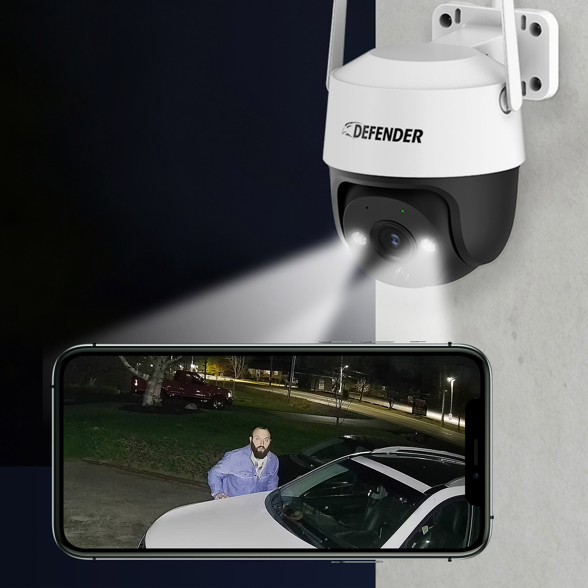 Defender Guard Pro PTZ 2K QHD WiFi Plug-In Power Security Camera, 2 ...