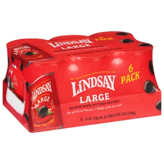 Lindsay Large Black Ripe Pitted Olives, 6 oz, 6-count