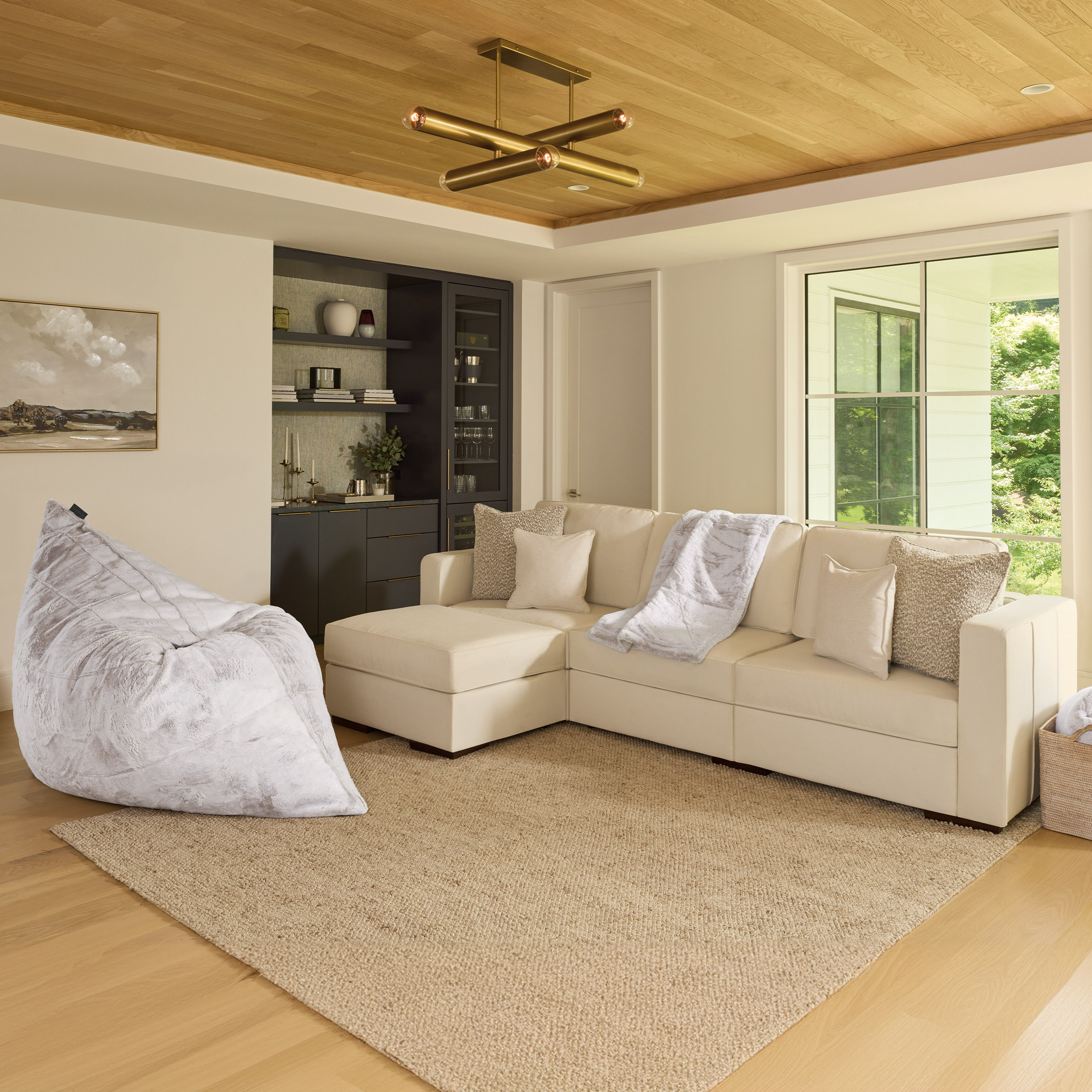 Lovesac Modular Sectional Sofa Bundle 4 Seats/5 Square Sides with Storage  Brushed Weave