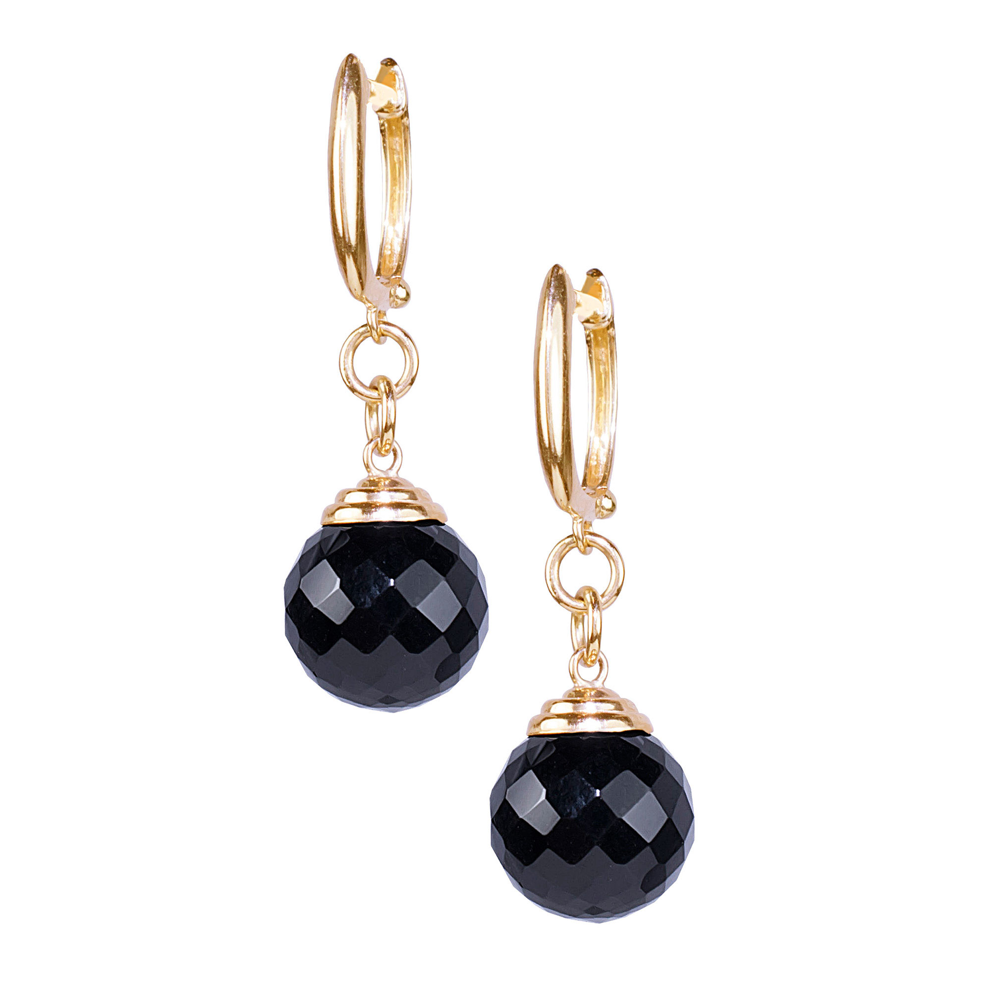 Round Faceted Ball Black Onyx Earrings