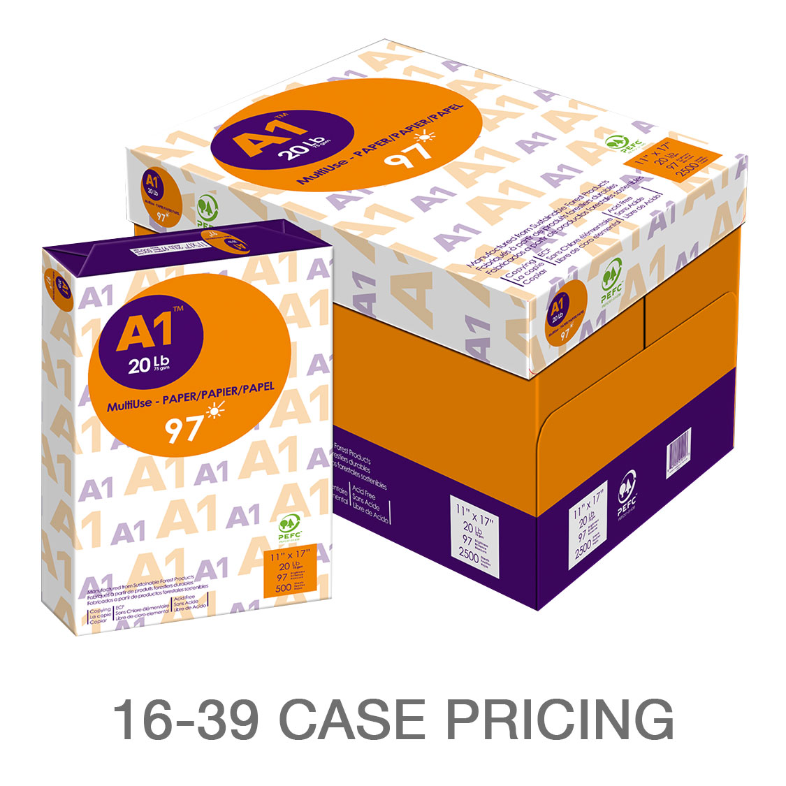 A1 - Premium Printer Paper; Ledger, 11 in x 17 in., 97 Bright, 20 lb., Case Pricing Order of 16 to 39