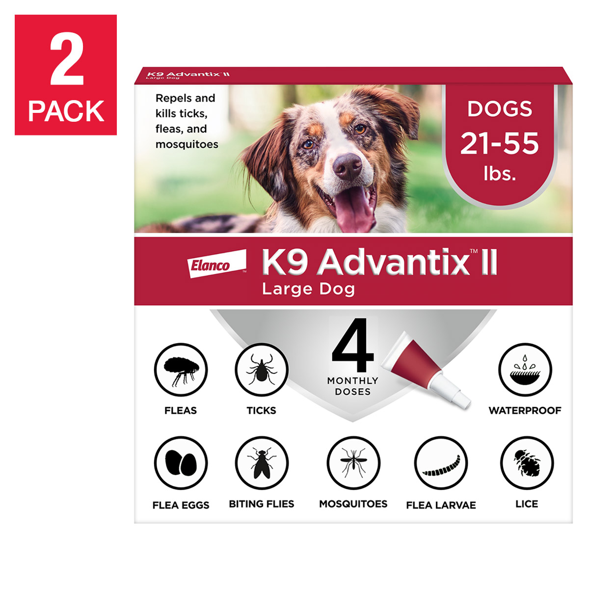 K9 Advantix II Flea and Tick Topical Treatment for Dogs 21-55 lbs  4-doses  2-count