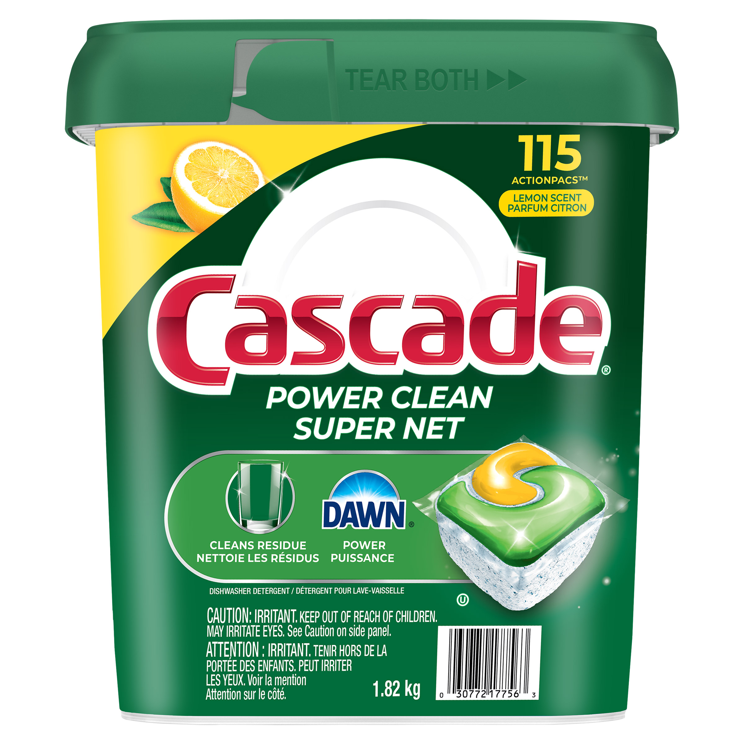 Cascade Power Clean Dishwasher Detergent ActionPacs, 115-count