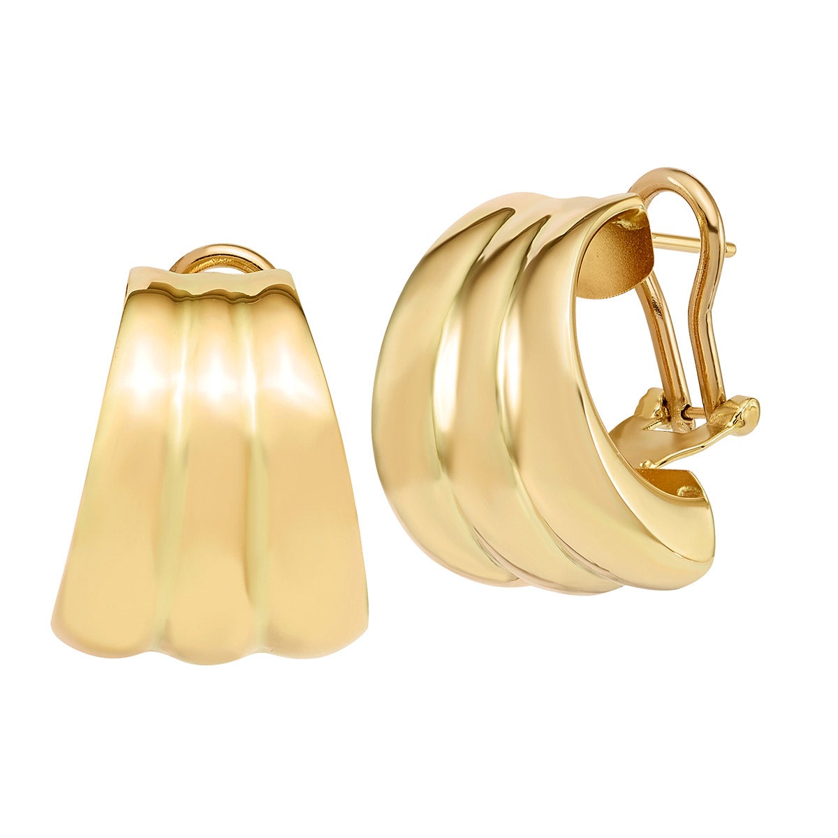 14kt Yellow Gold 3-Row Grooved Earrings | Costco