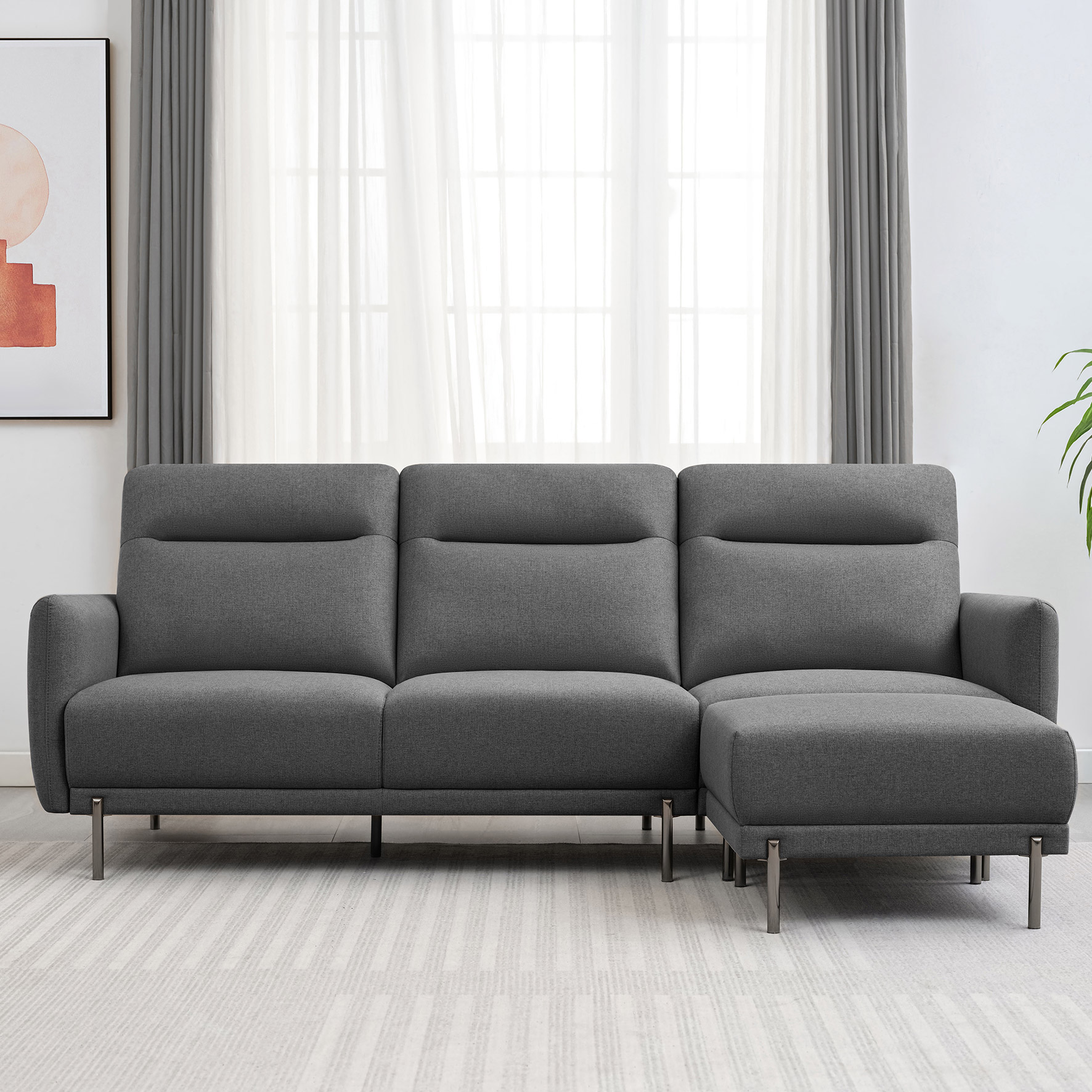 Fabric Sofa with Ottoman