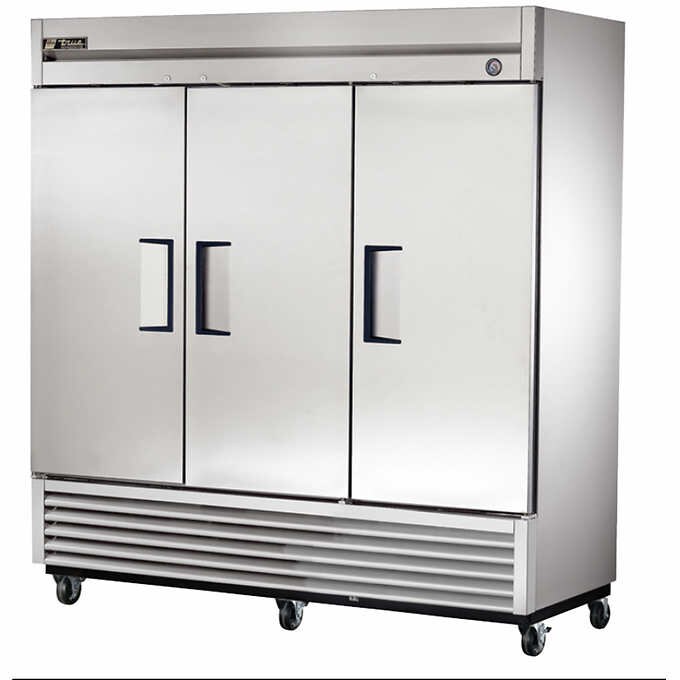 True 78 in. (72 ft³) Stainless Steel Reach-in Solid Swing 3 Door Refrigerator