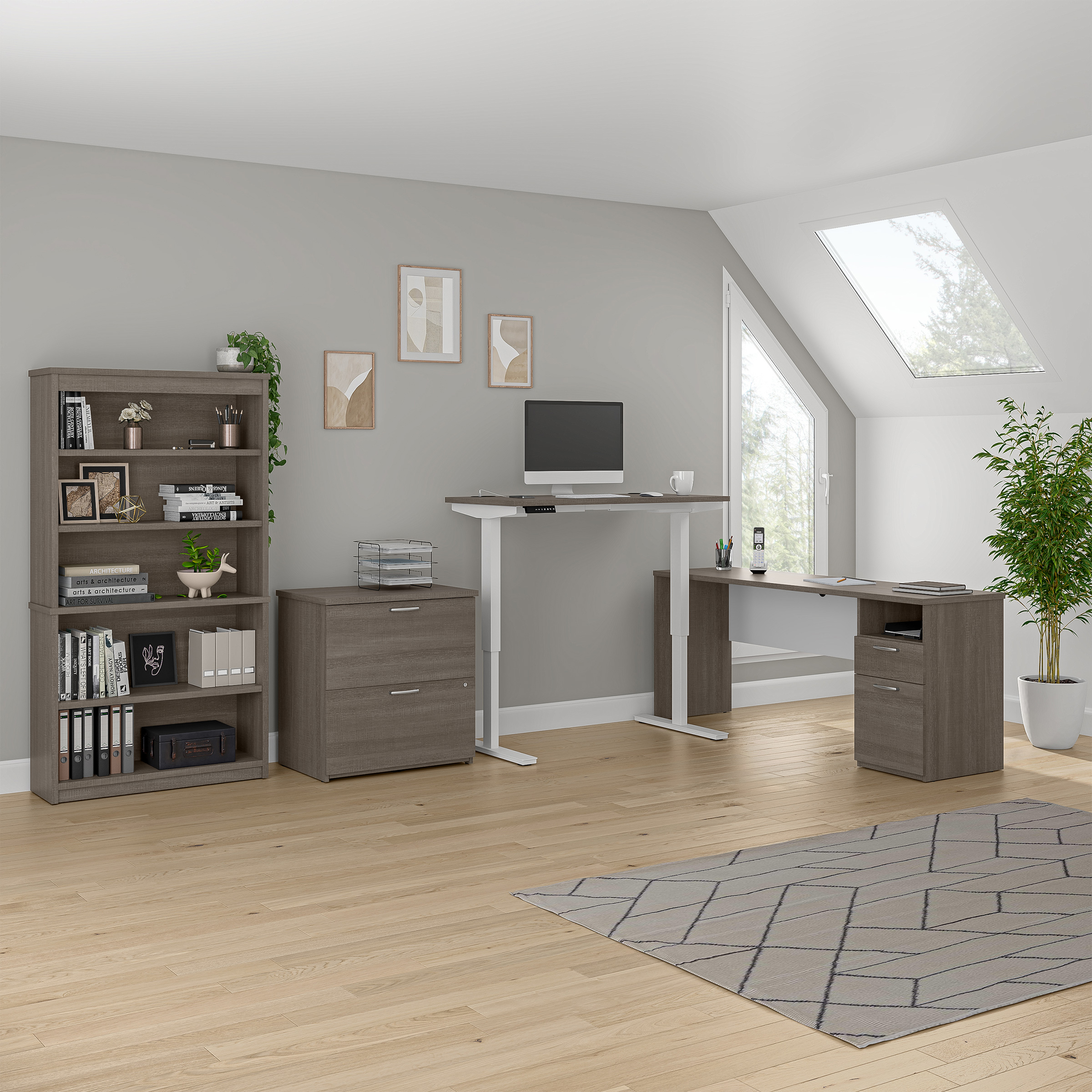 Bestar Upstand 4-piece L-shaped Workstation with Height Adjustable Desk