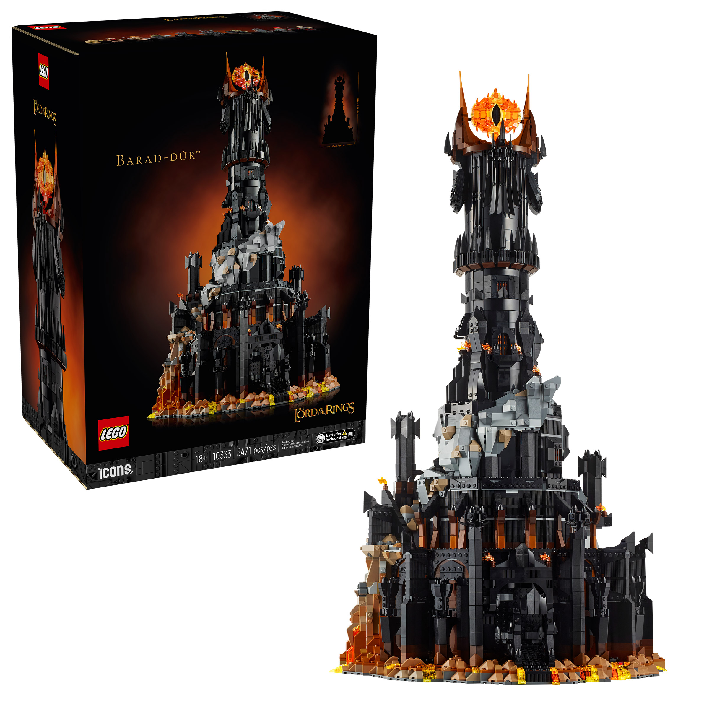 LEGO Icons Lord of the Rings Barad-dûr Building Set 10333 with Bonus NINJAGO Cole’s Titan Dragon Mech 71821