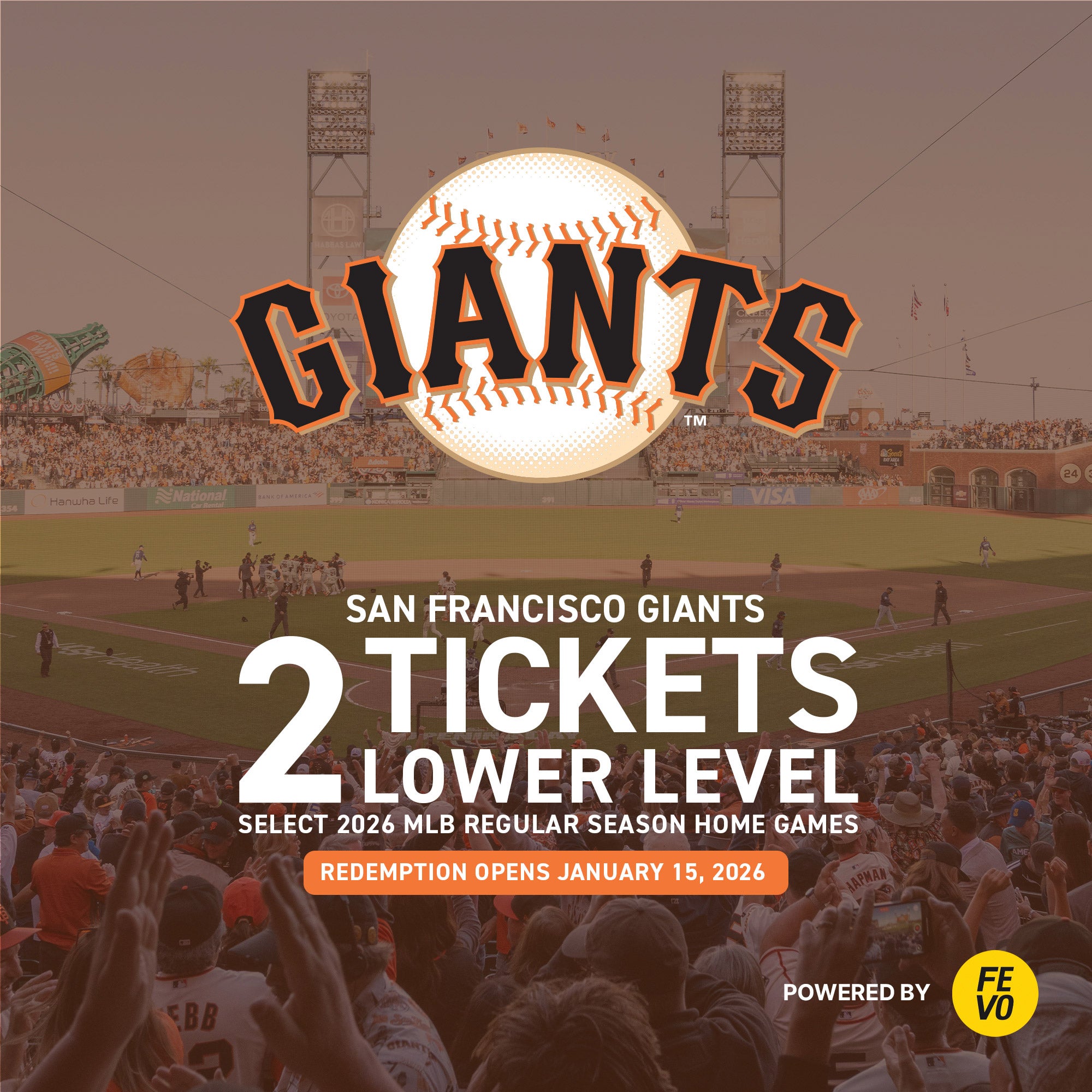 MLB San Francisco Giants - Two Lower Level Tickets, eVoucher