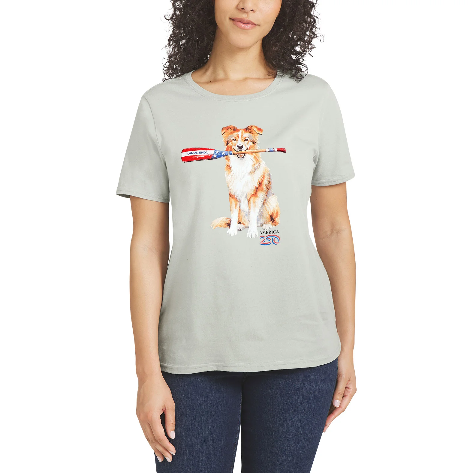 Lands’ End Women’s Americana Tee Patriotic Front Graphic Crewneck Relaxed Fit