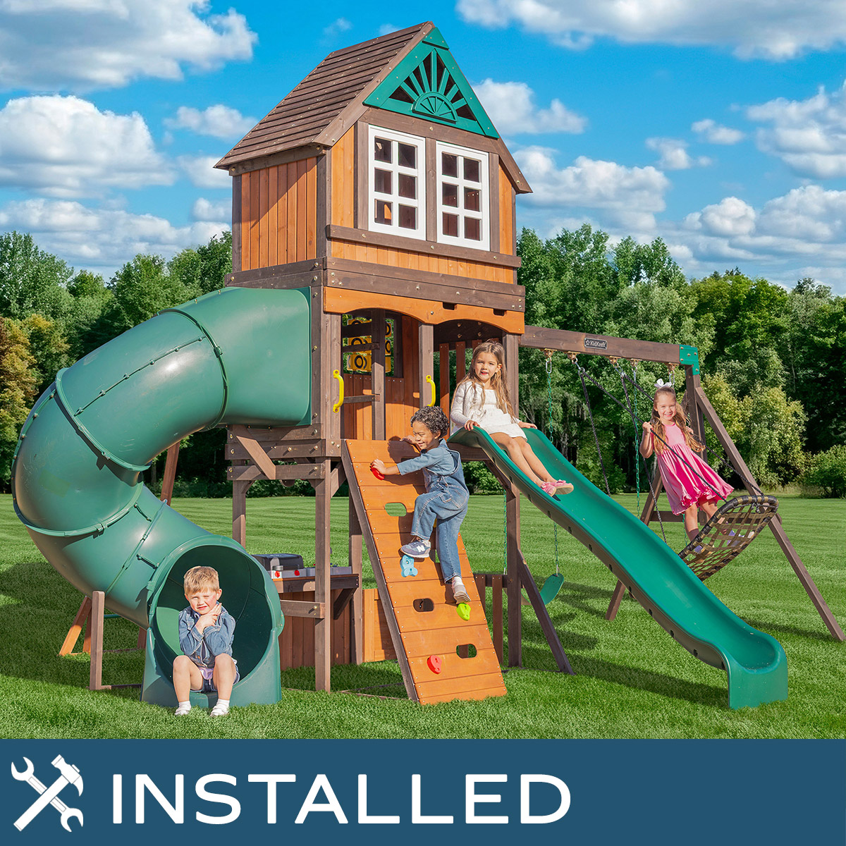 maco　ハット無　San-ai Resort 5点セット カーキ 13号 KidKraft Flagstaff Fort Swing Set - Professionally Installed | Costco