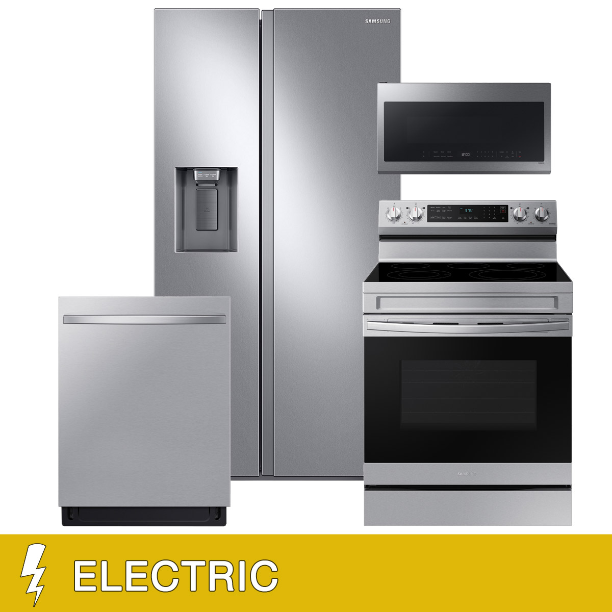 Samsung 4-piece ELECTRIC Kitchen Package with Full Depth Side By Side Refrigerator