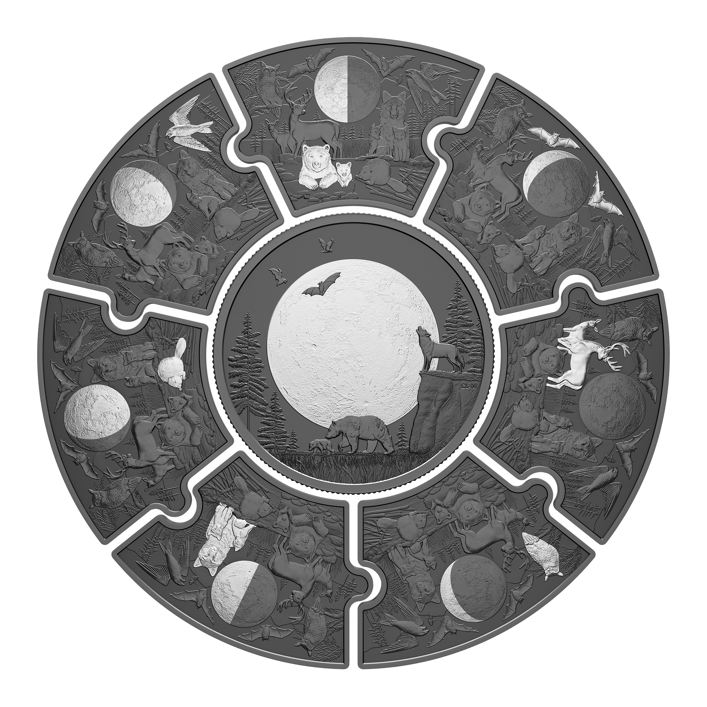 2025 Moon Phases Black Rhodium Plated Puzzle Silver Coins Royal Canadian Mint