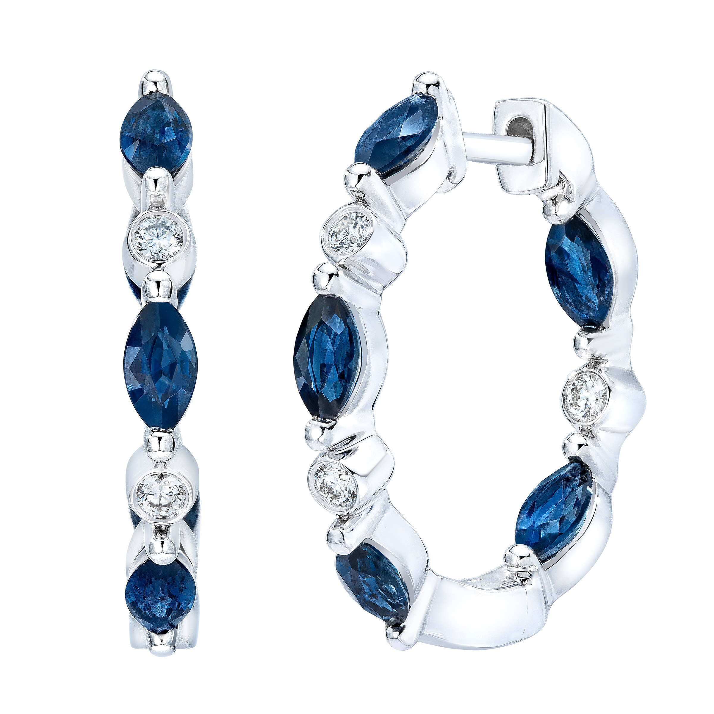 Marquise Cut Blue Sapphire and Diamond Earrings (0.12 ctw)