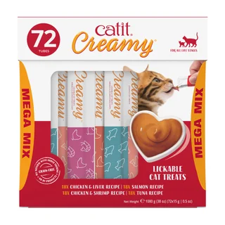 Catit Creamy Lickable Cat Treats Mega Mix, 72-count