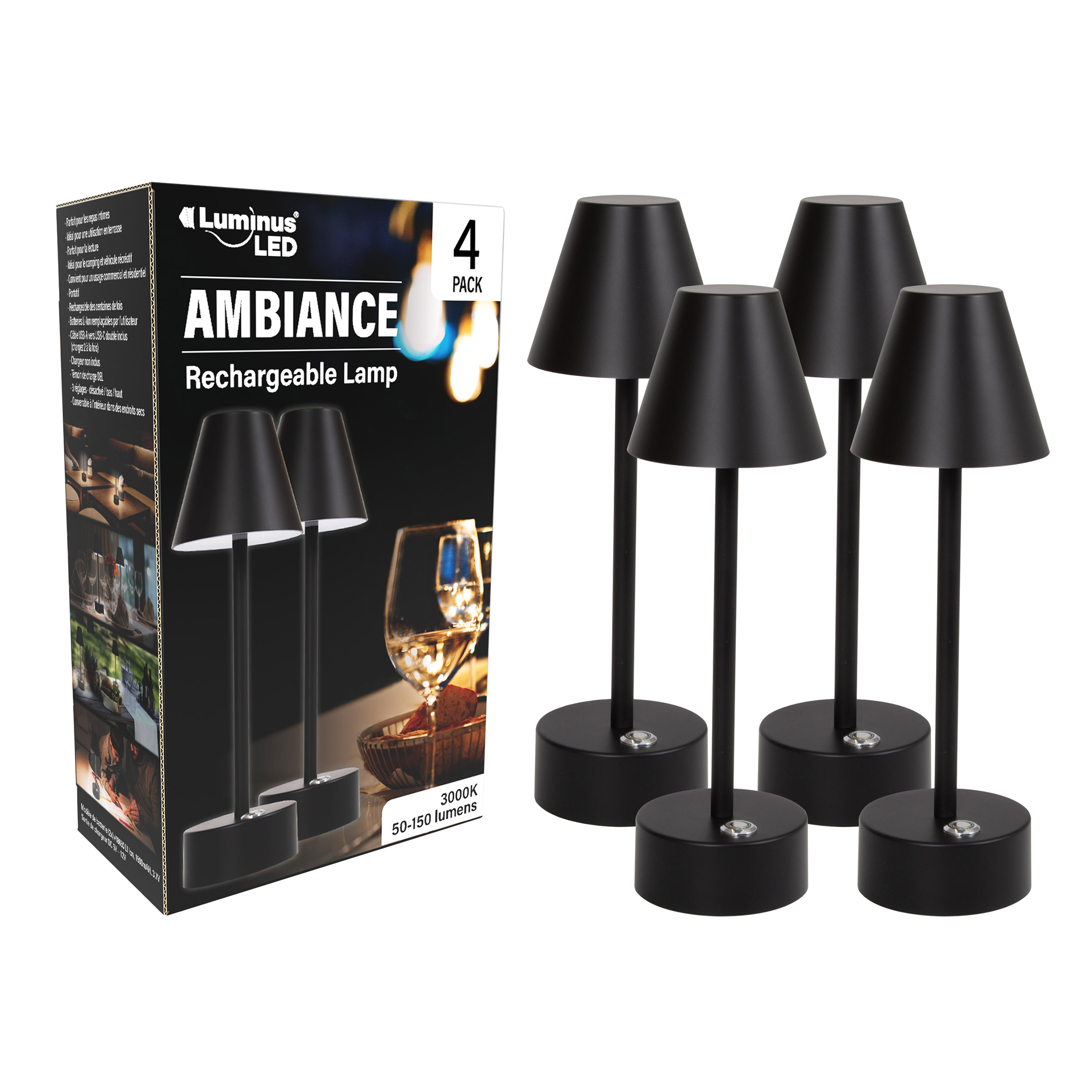 Luminus LED Rechargeable Ambiance Table Lamp, 4-pack | Costco