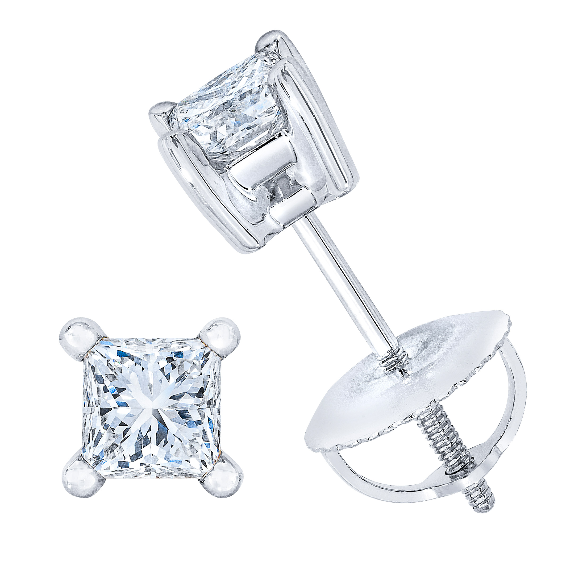 Princess Cut Diamond Stud Earrings (0.80 ctw)