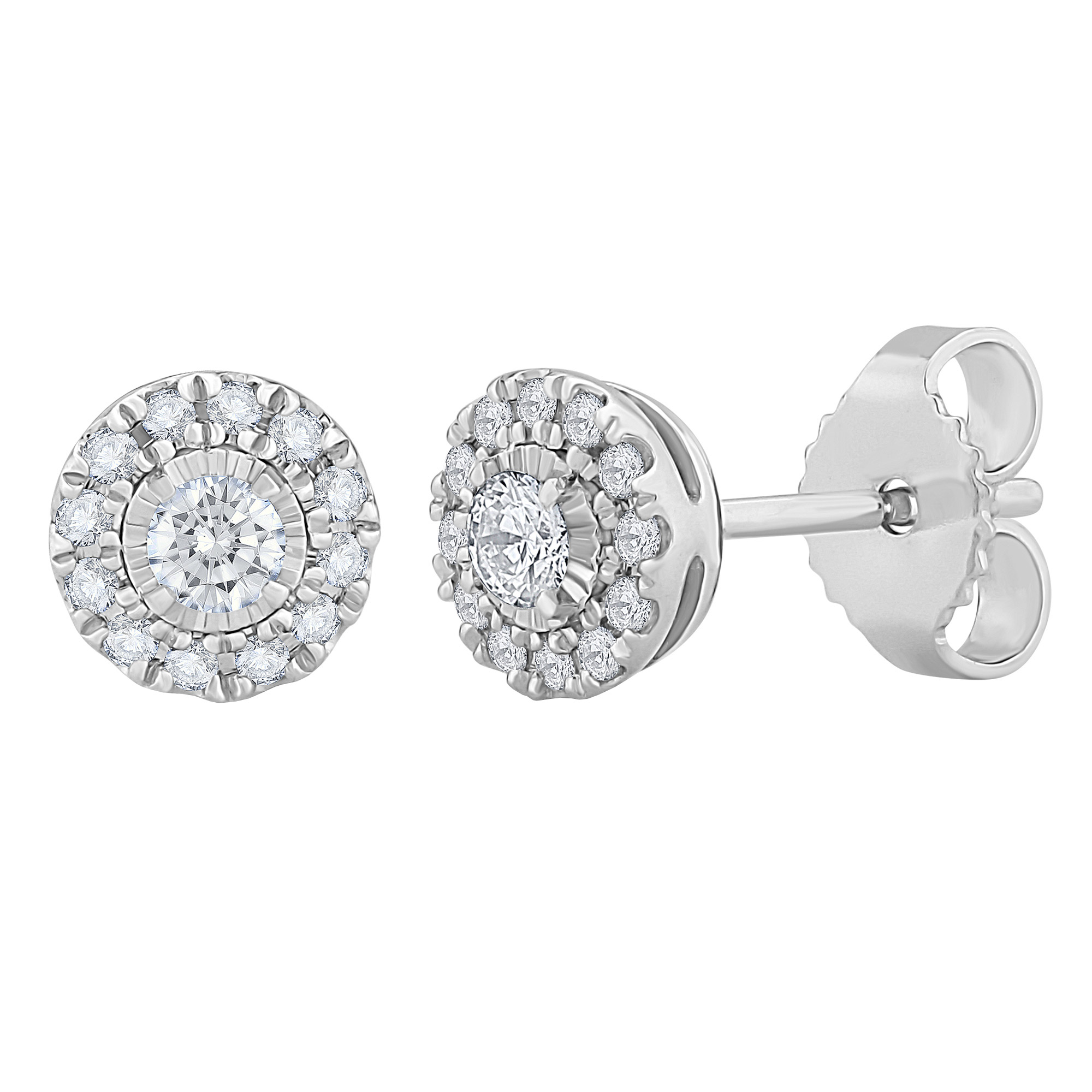 Round Brilliant Diamond Halo Stud Earrings (0.25 ctw)