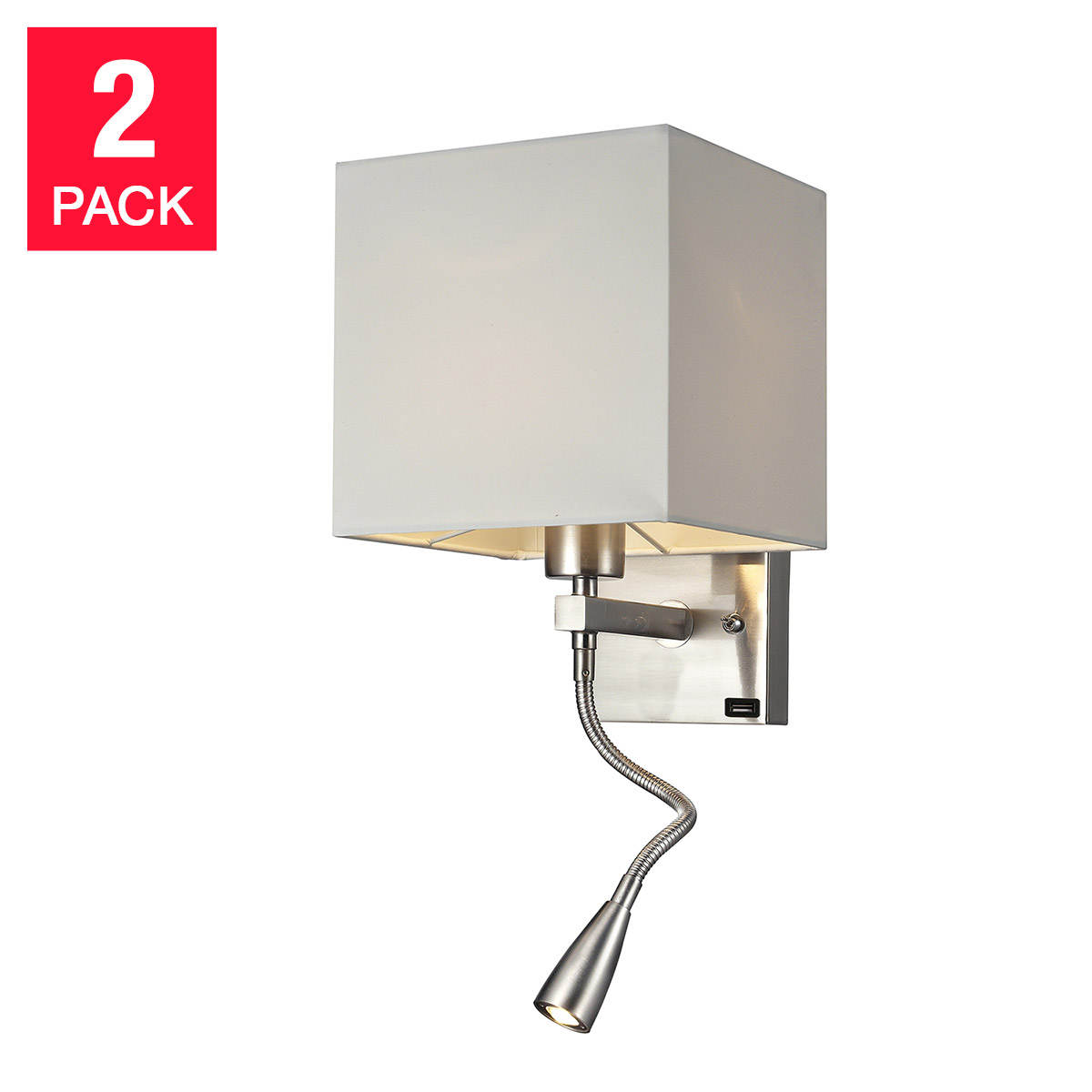 MC Collection Duo Adjustable LED Reading Wall Light with USB Outlet 2-pack