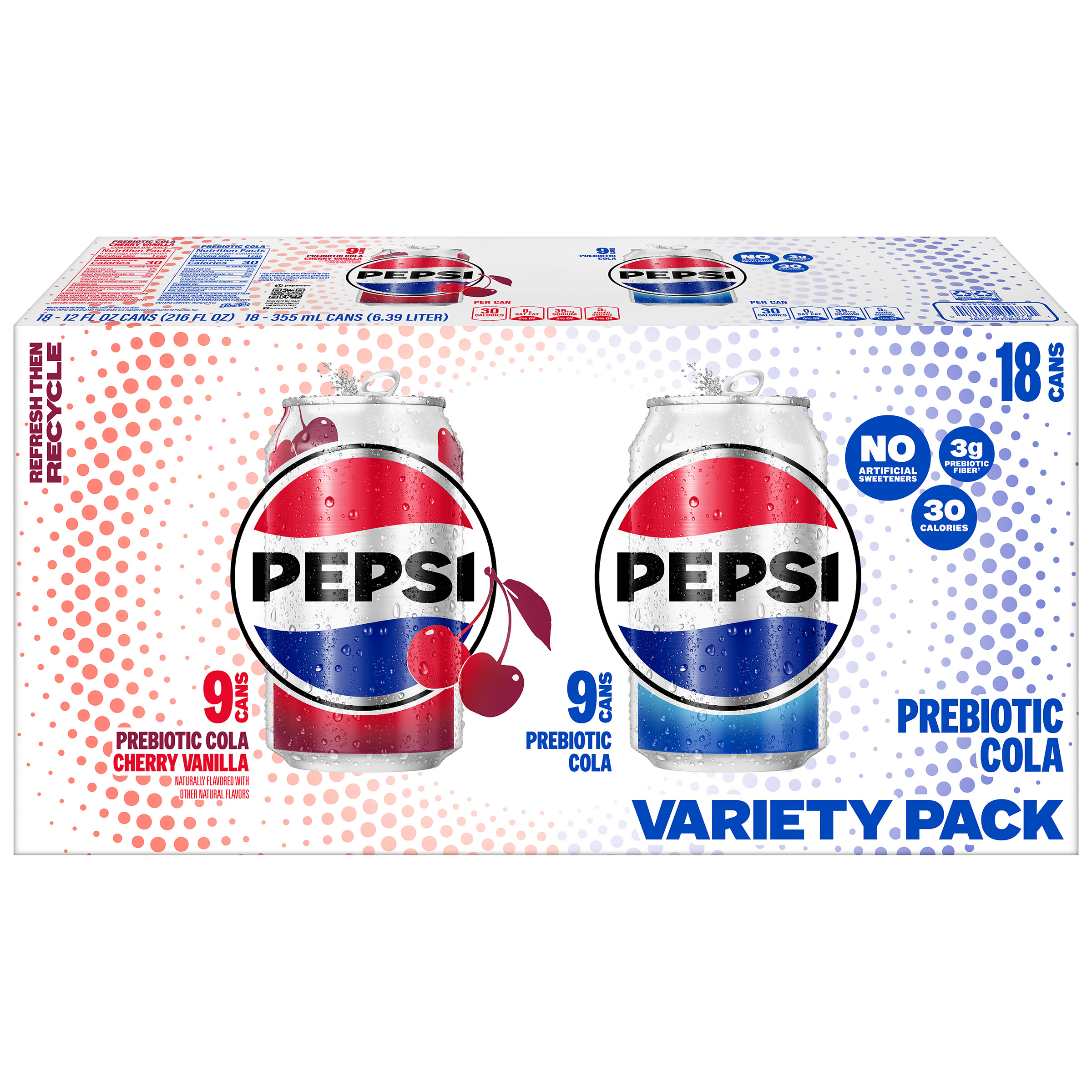 Pepsi Prebiotic Cola, Variety Pack, 12 fl oz, 18-count | Costco
