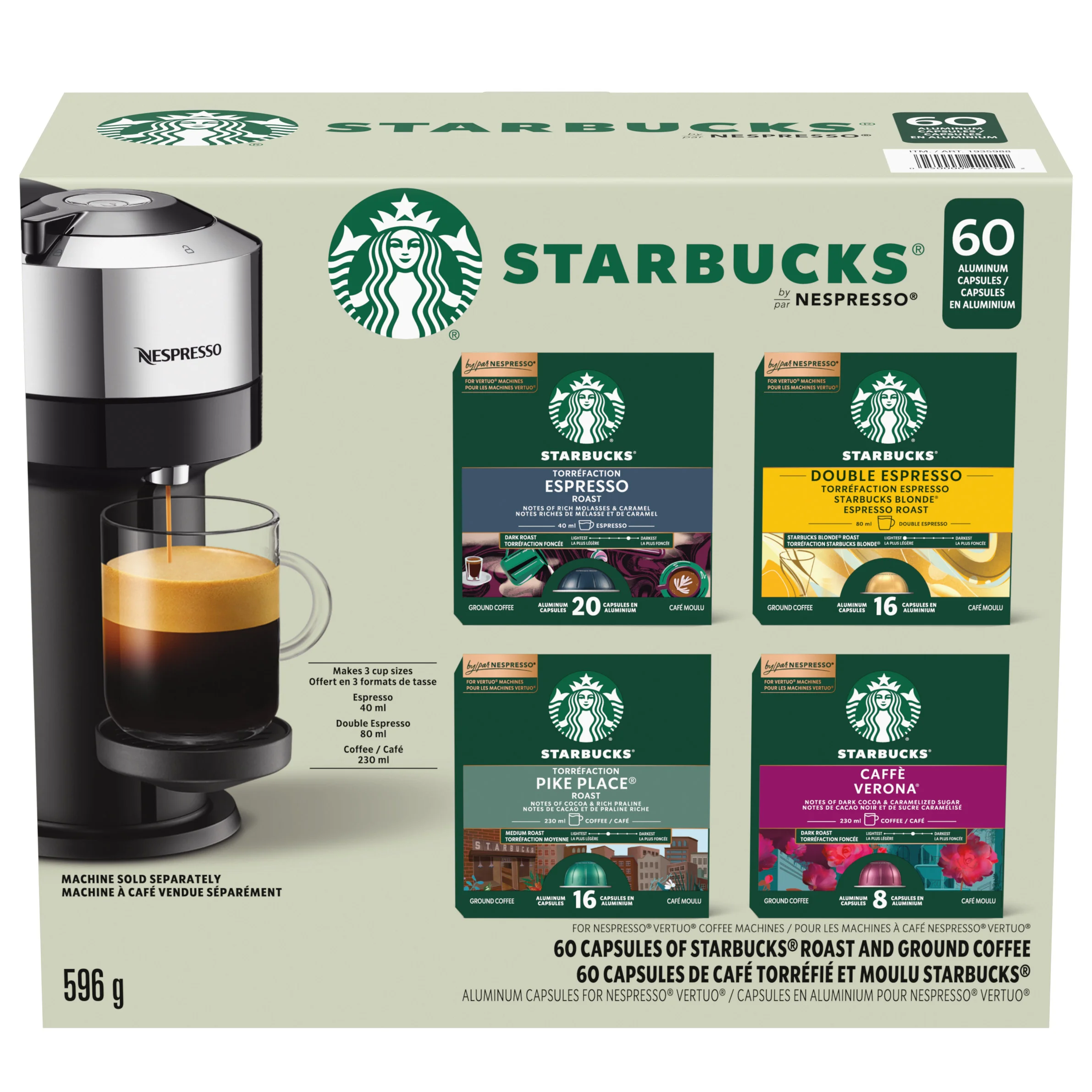 Starbucks by Nespresso Vertuo Line, Variety Pack, Coffee Pods, 60