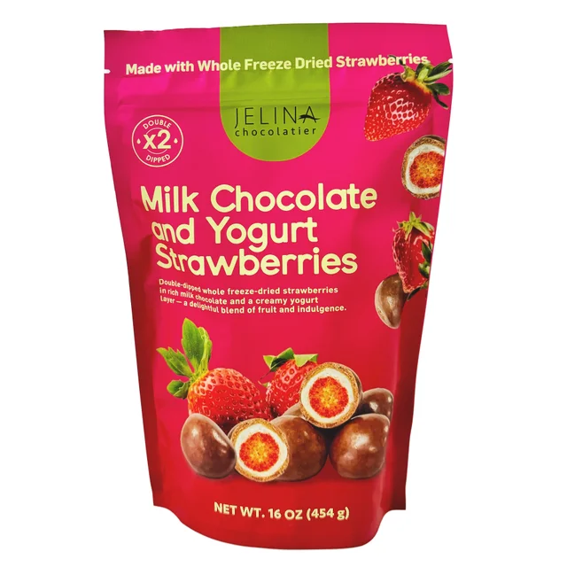 JELINA CHOCOLATIER CHOCOLATE AND YOGURT STRAWBERRIES 16 OZ