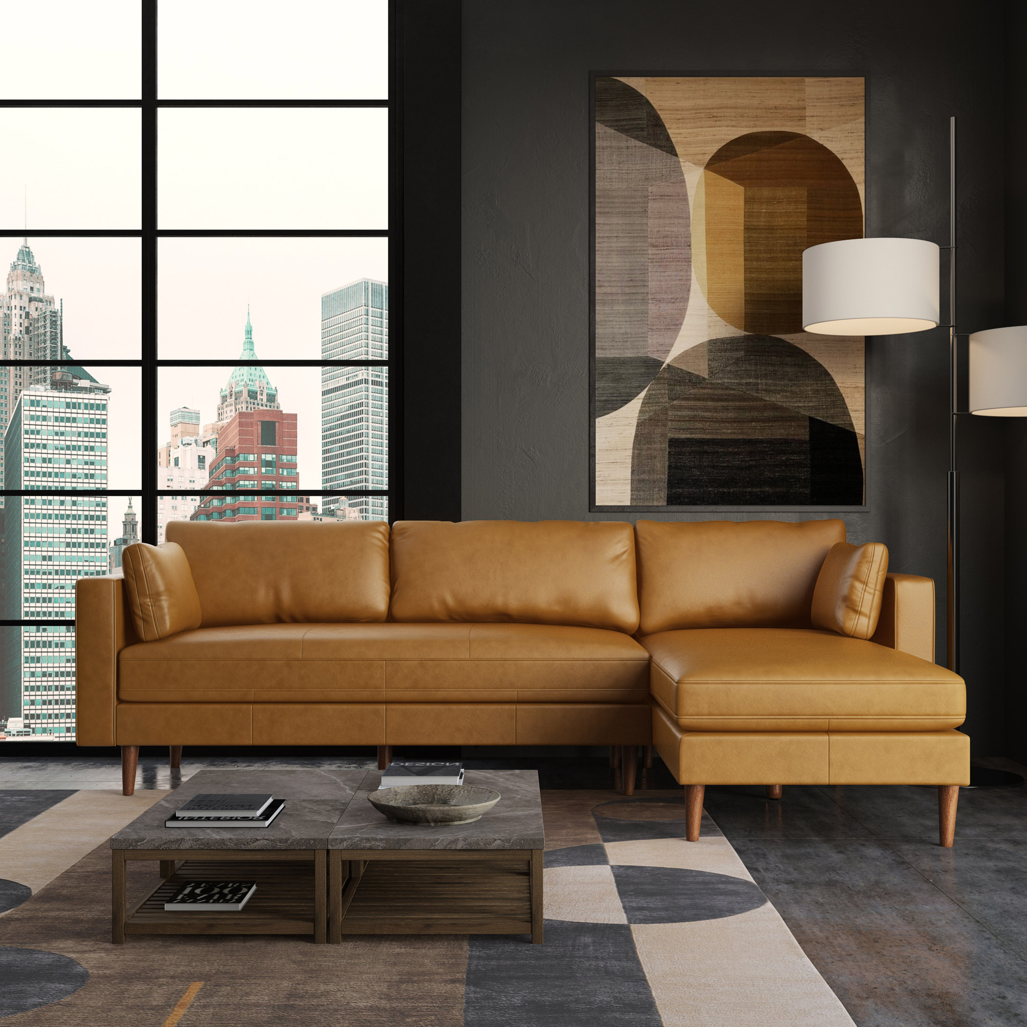 Madison Classic Tan 2-piece Top-Grain Leather Right-hand Facing Sectional