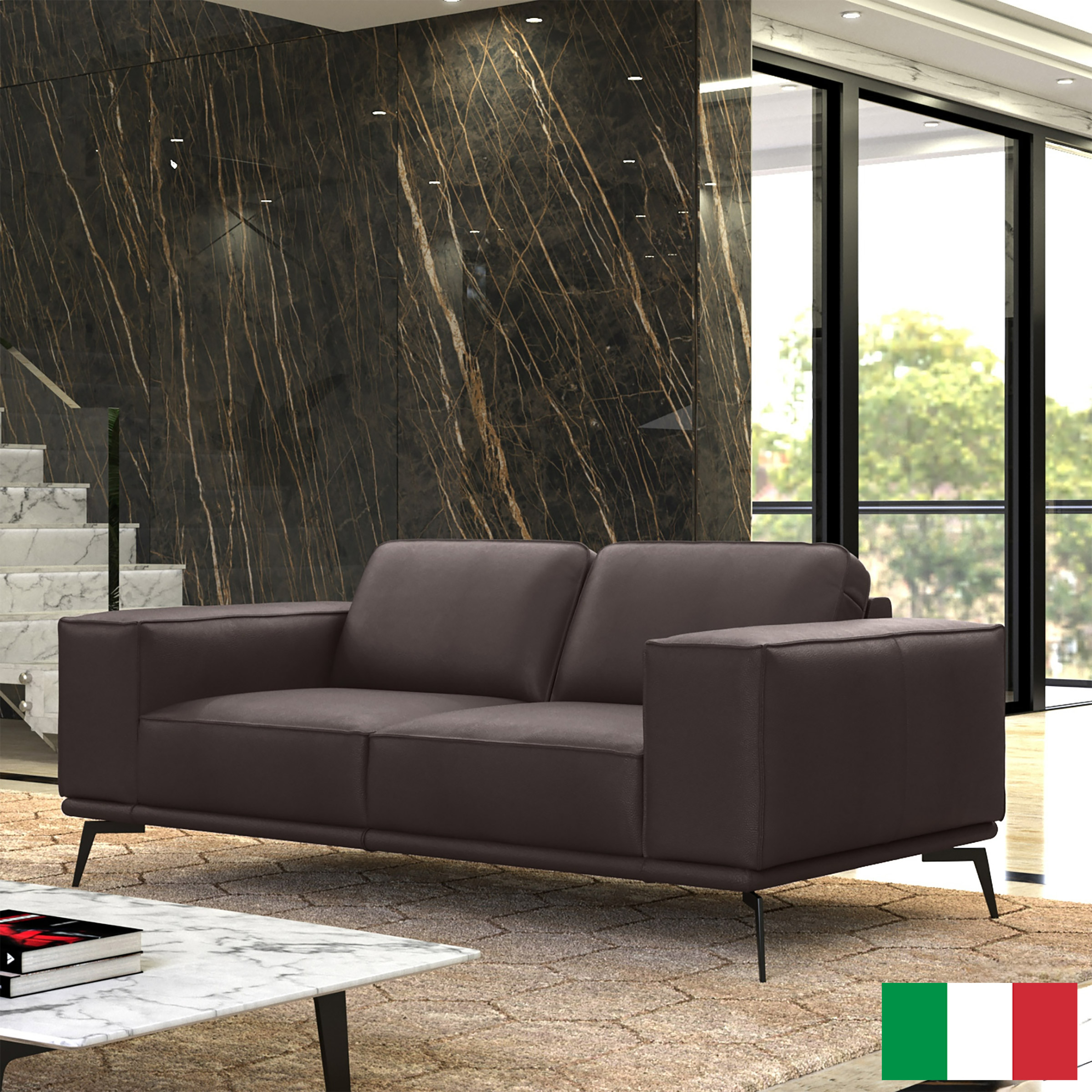 Manhattan Modern Top Grain Leather Loveseat