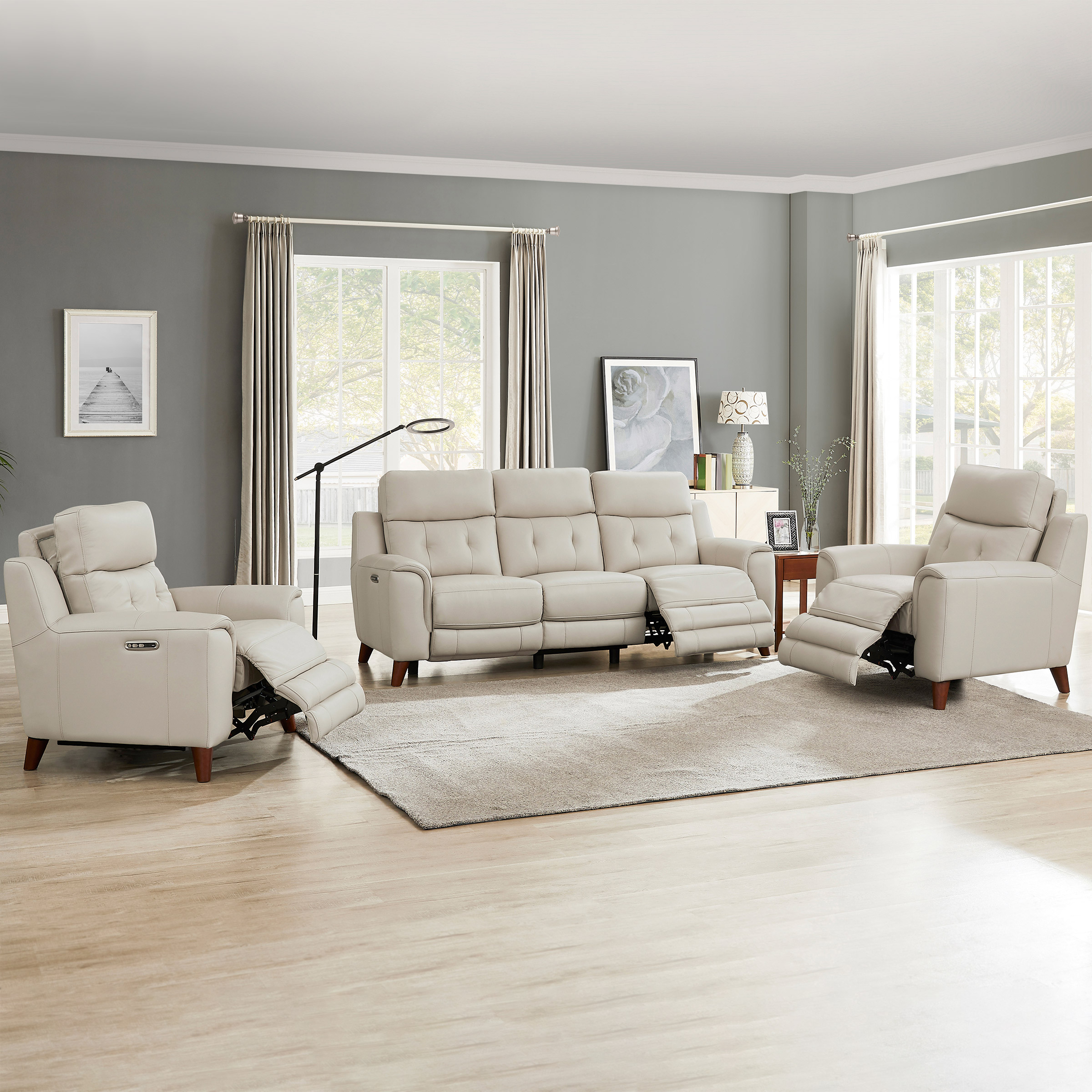 Prospera Home Malibu Top-grain Leather Power Reclining Sofa and 2 Chairs