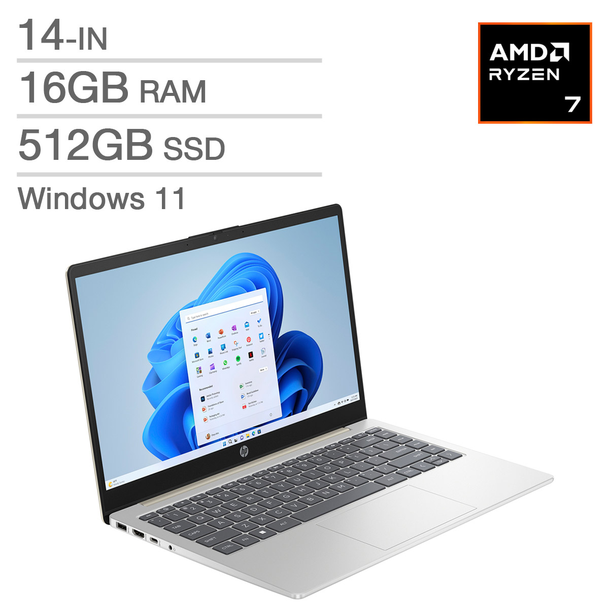 HP 14 in. Laptop, AMD Ryzen 7 7730U – 16GB RAM, 512GB SSD | Costco