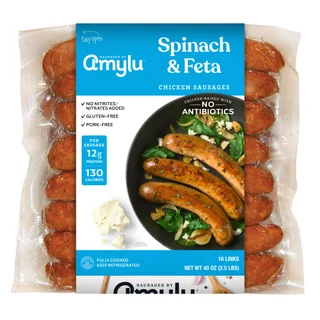 AMYLU ABF SPINACH FETA CHICKEN SAUSAGE 2.5 LBS