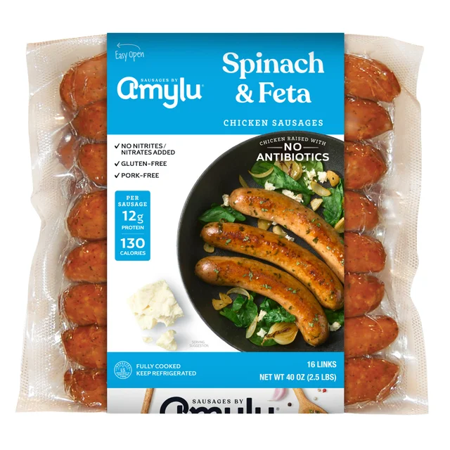 AMYLU ABF SPINACH FETA CHICKEN SAUSAGE 2.5 LBS