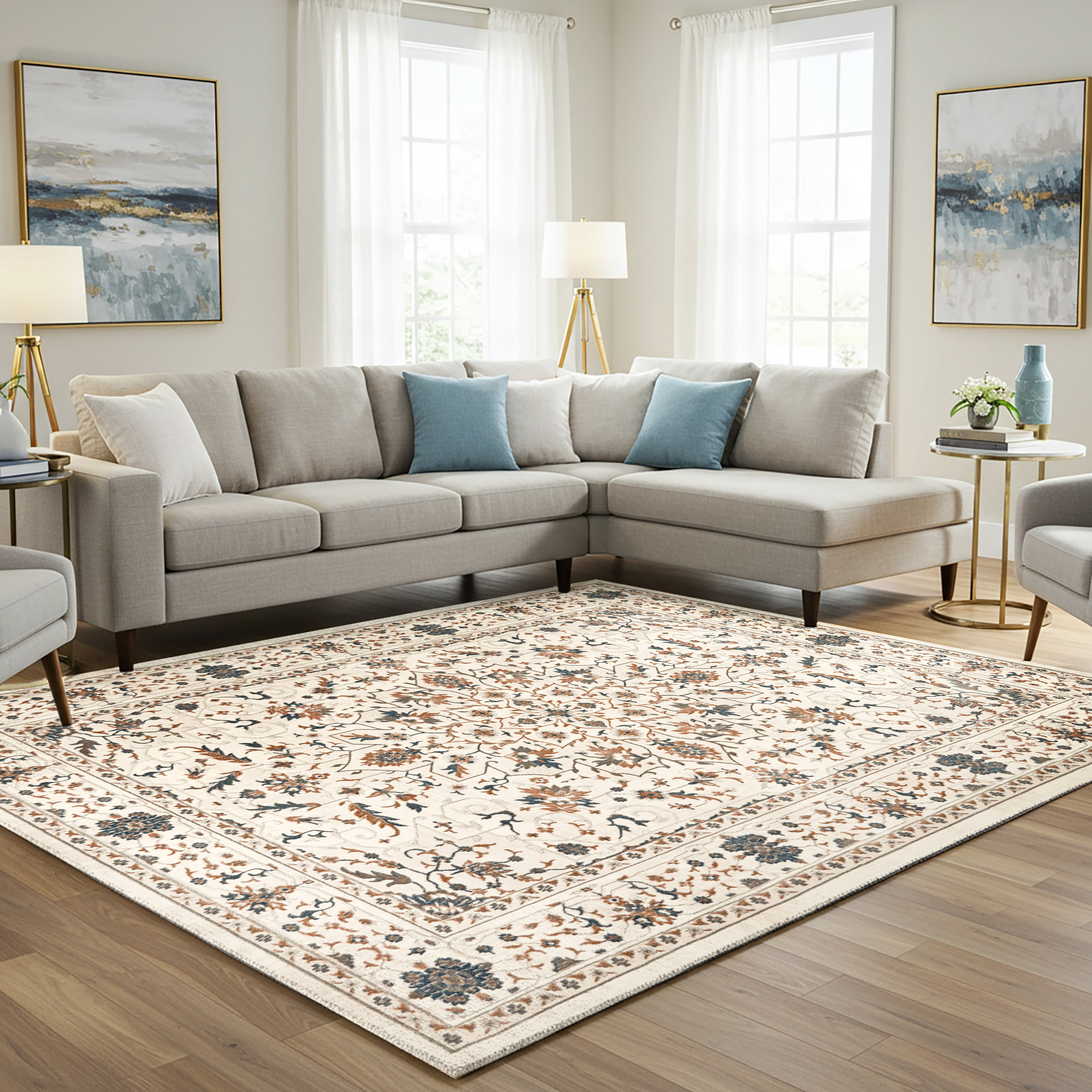 Hampton Court Area Rug Collection  Pienza Ivory