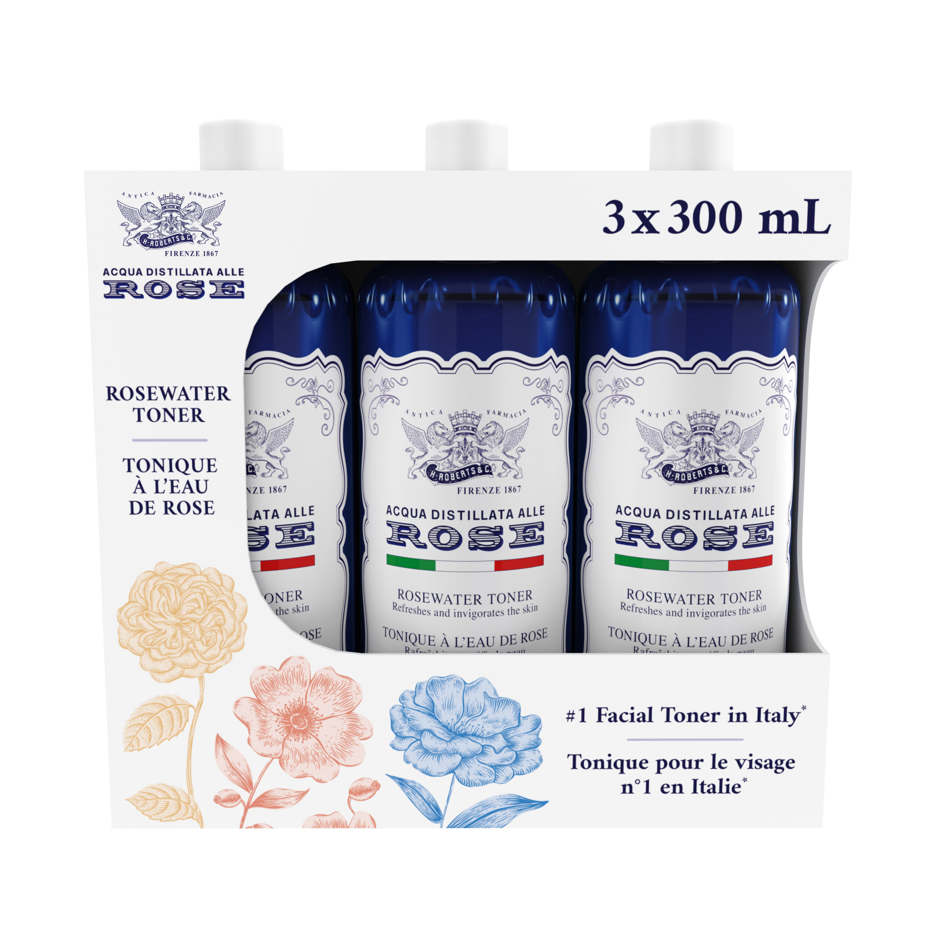 Acqua alle Rose Rosewater Toner, 3 x 300 mL