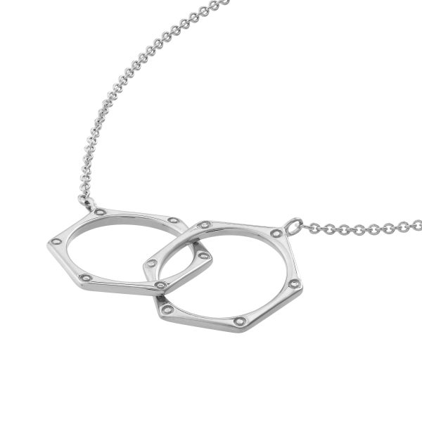 Intertwined Hexagon Shape Rings Necklace in White Gold | Costco Intertwined Hexagon Shape Rings Necklace in White Gold | Costco