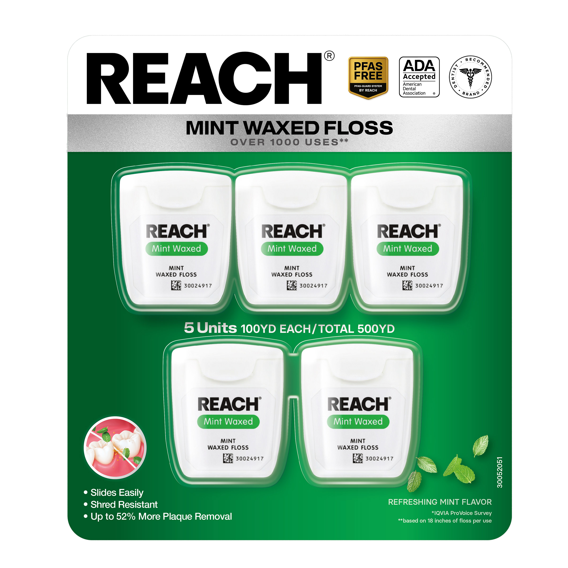 Reach Mint Waxed Dental Floss, 5-pack, 500 Yards Total | Costco