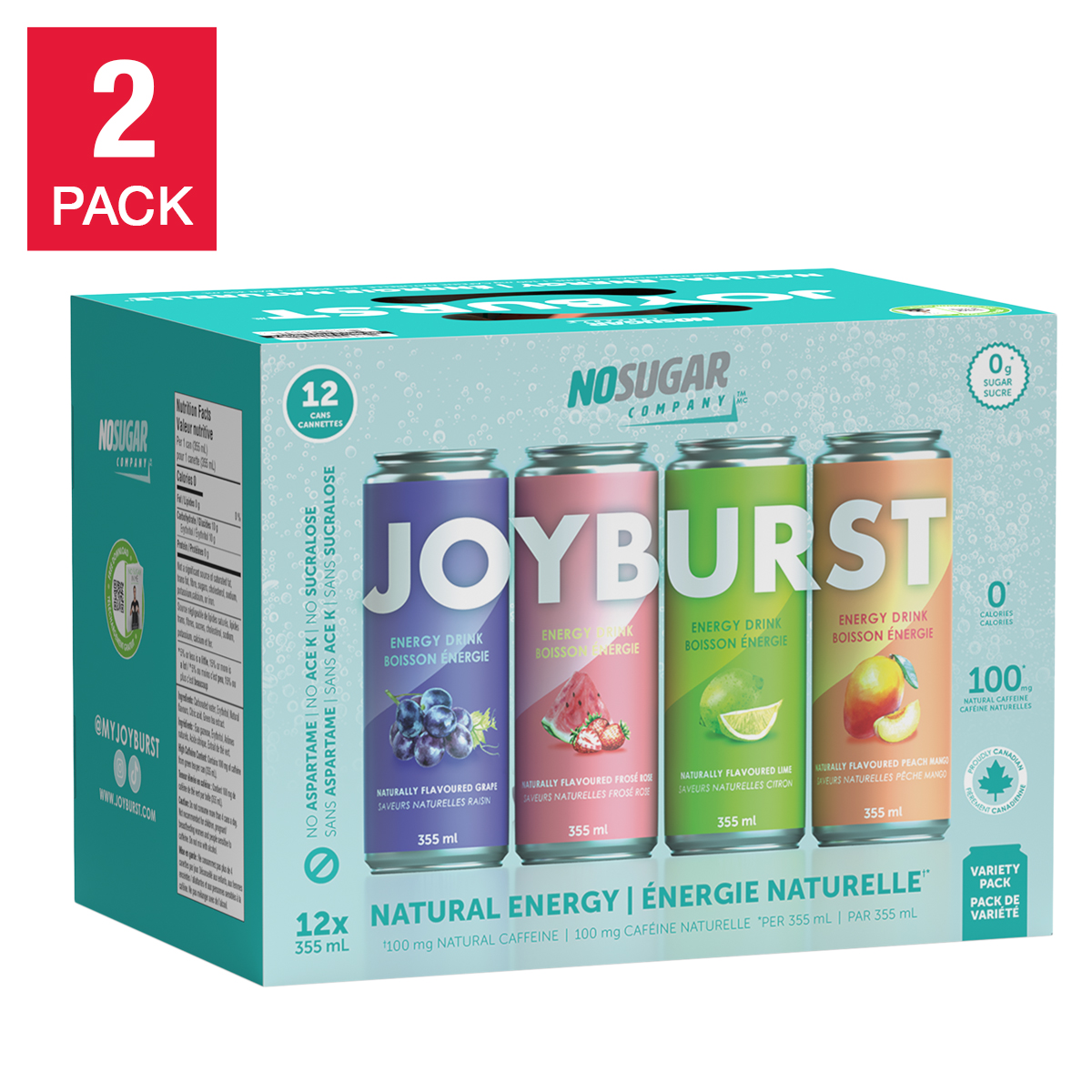 Joyburst Natural Energy Drink Variety Pack, 12 x 355 mL, 2-pack