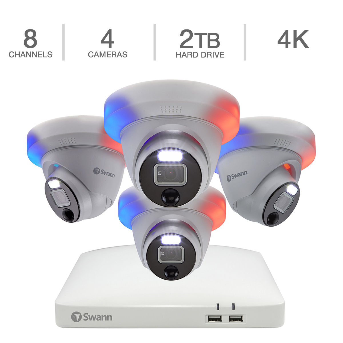 Swann 8-Channel 4K UHD DVR Security System with 2TB HDD and 4 4K Enforcer Domes