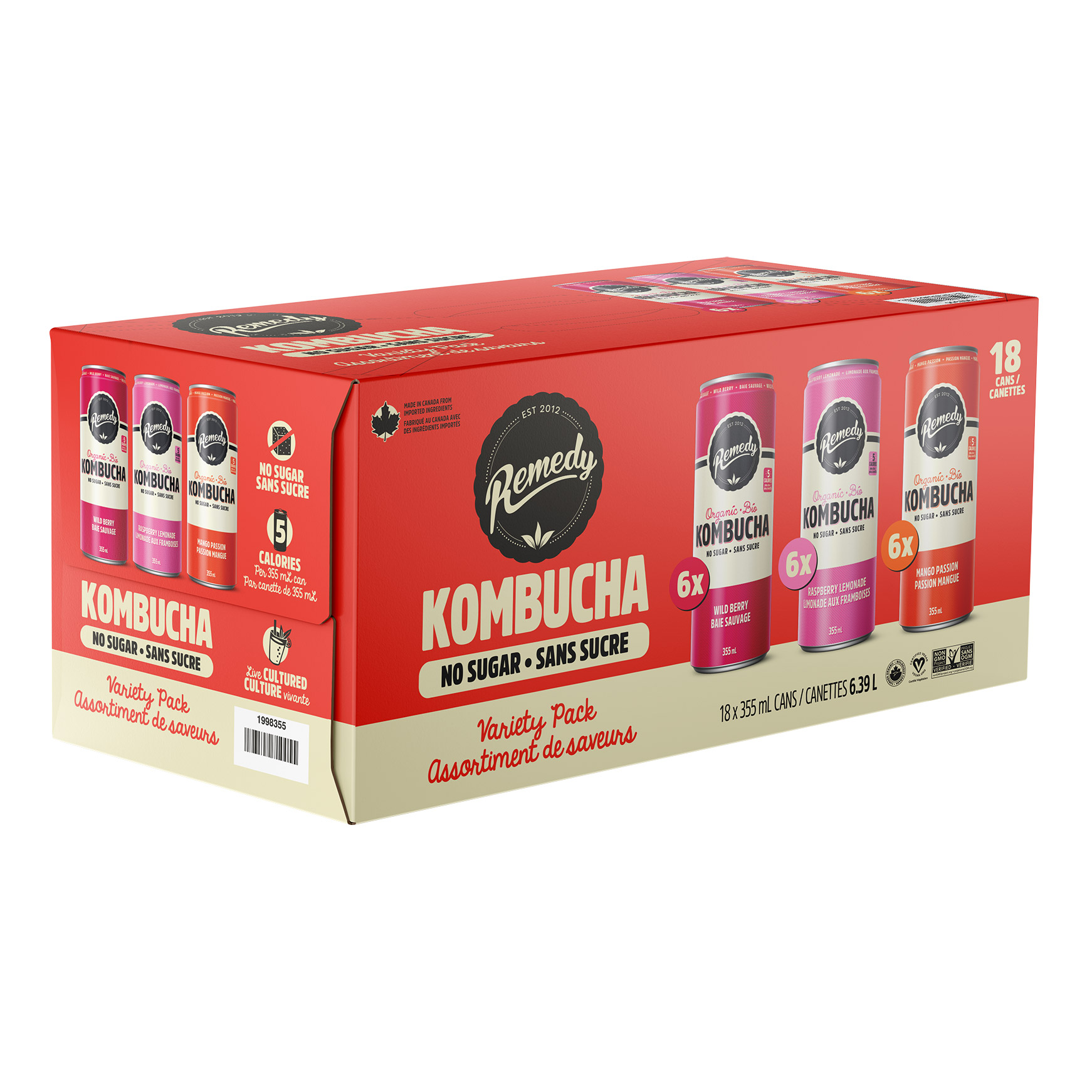 Remedy Organic Kombucha Variety Pack, 355 ML 18-pack