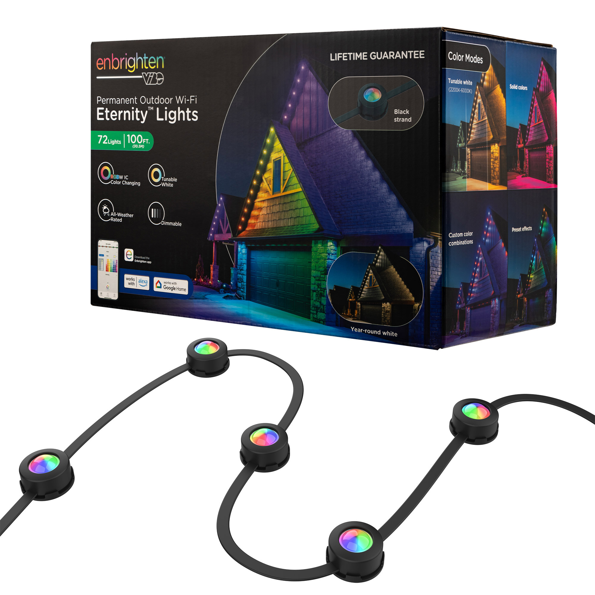 Enbrighten Eternity Smart Eave Permanent Outdoor Lights with 72 RGBWIC LEDs, 100 ft.