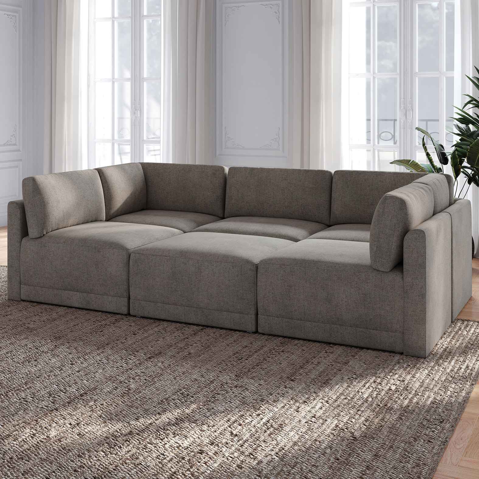 Thomasville Fallon Modular Sectional 6-piece Gray with Ottoman