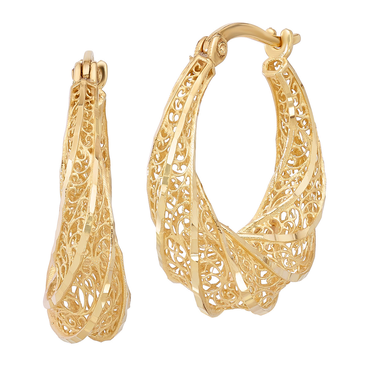 14kt Yellow Gold Diamond Cut Hoop Earrings | Costco